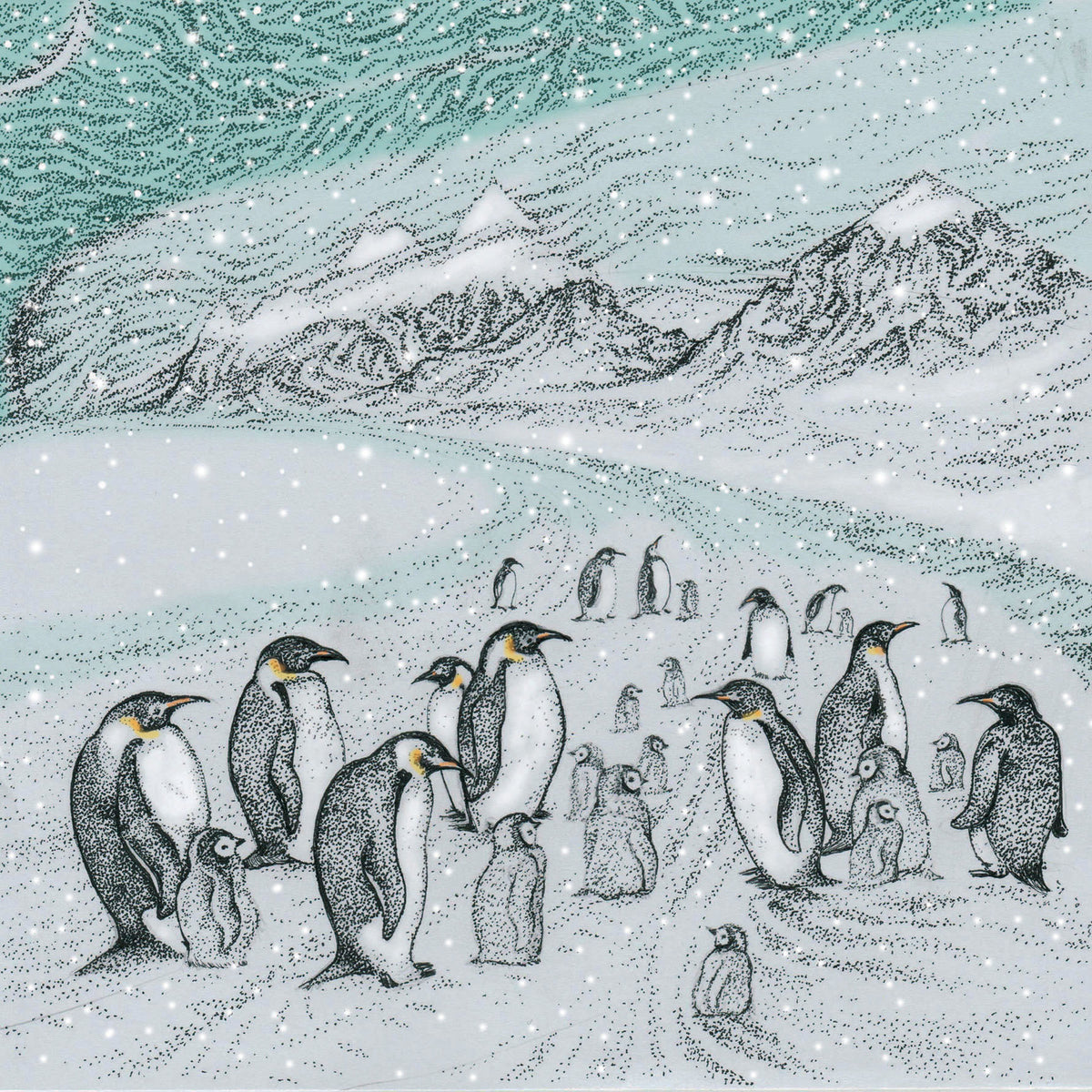 Antarctic Penguins Hand Drawn Art Blank Family Greeting Card