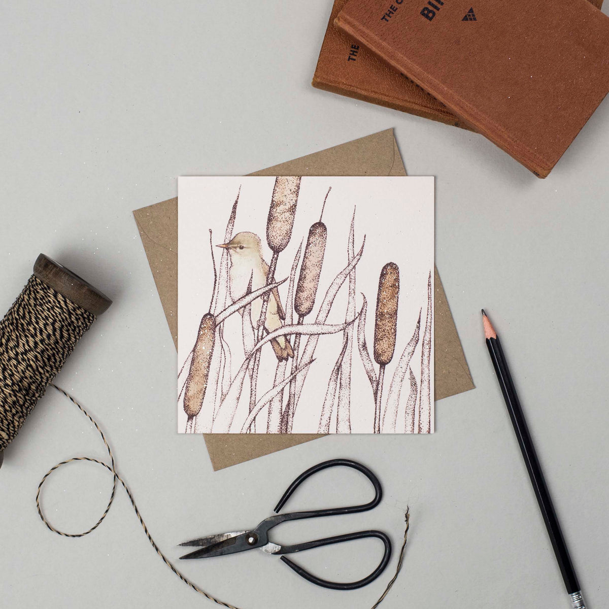 Reed Warbler Hand Drawn Bird Art Blank Greeting Card