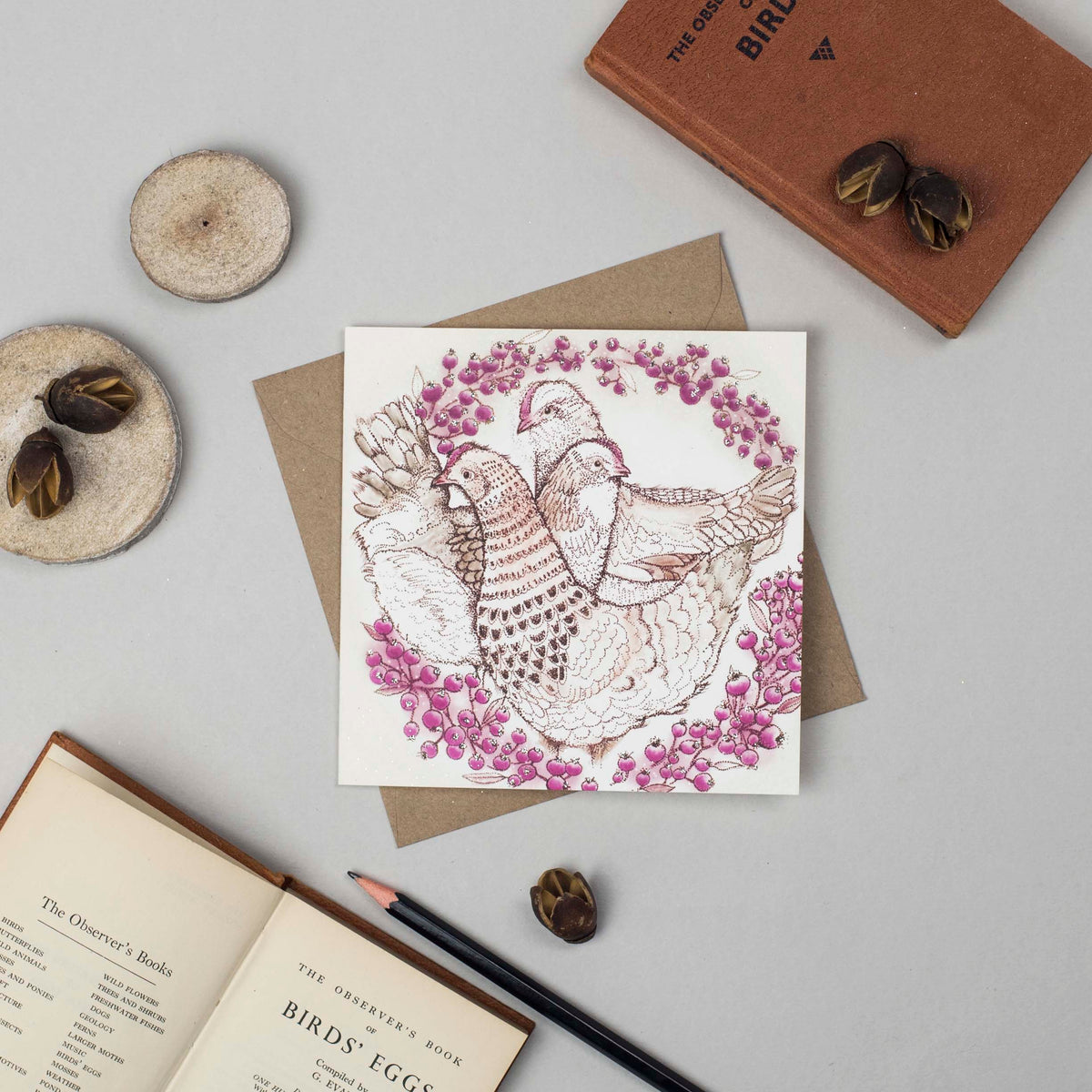 Hens Hand Drawn Blank Art Christmas Birds Greeting Card