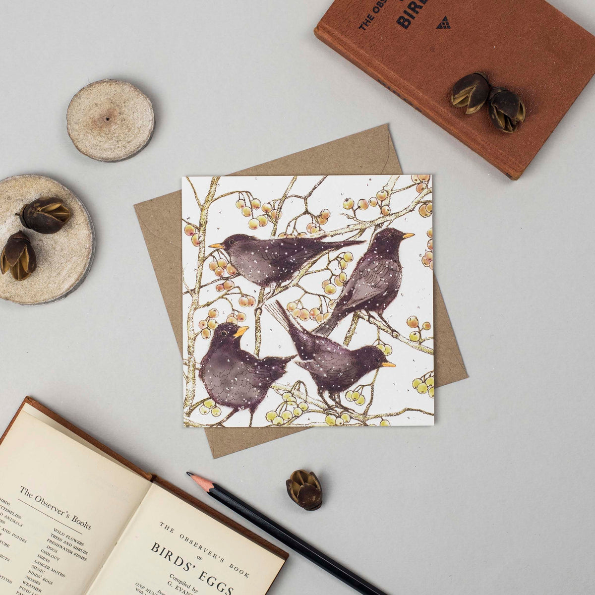 Blackbirds Hand Drawn Wildlife Art Blank Greeting Card