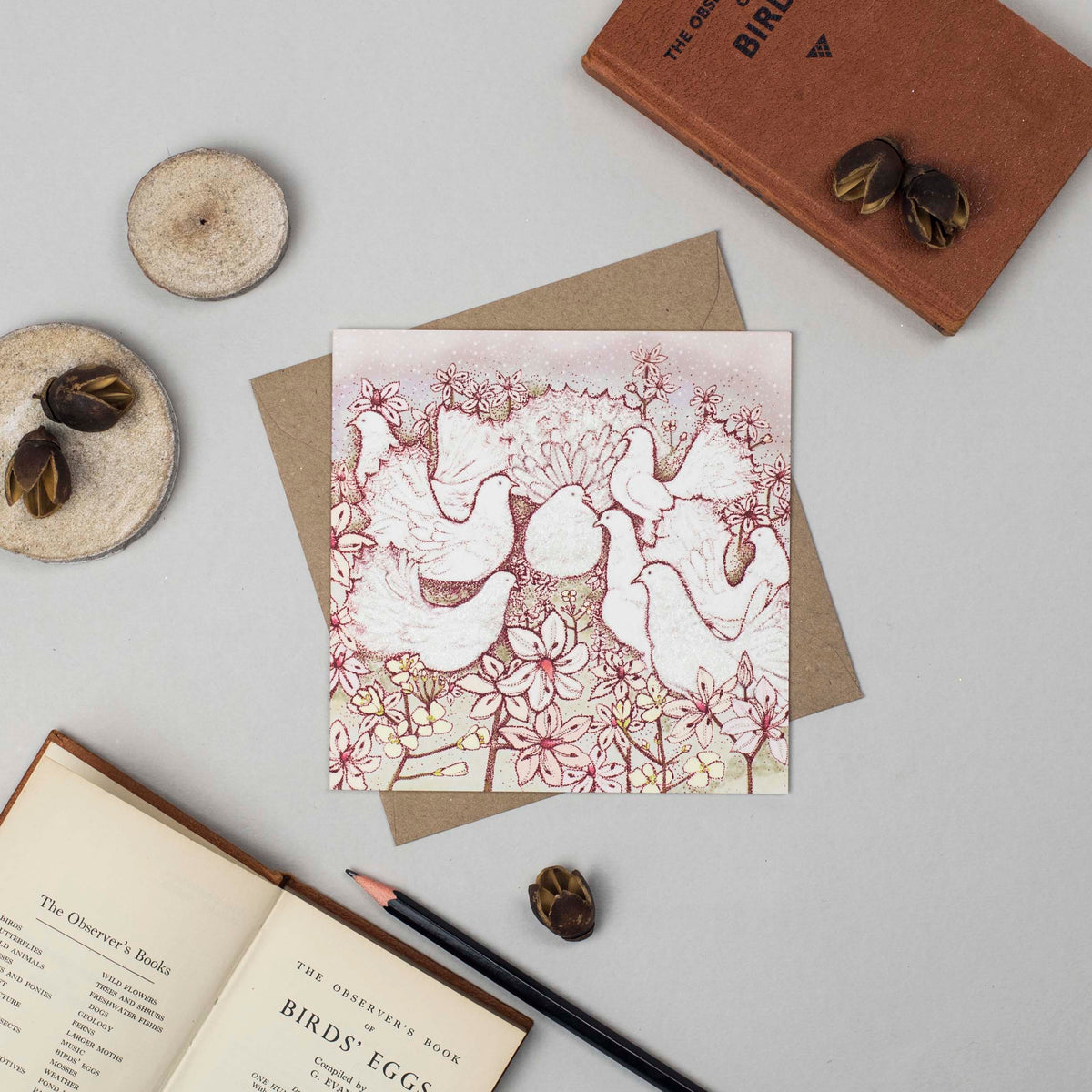 Fantail Doves Hand Drawn Art Blank Birds Greeting Card
