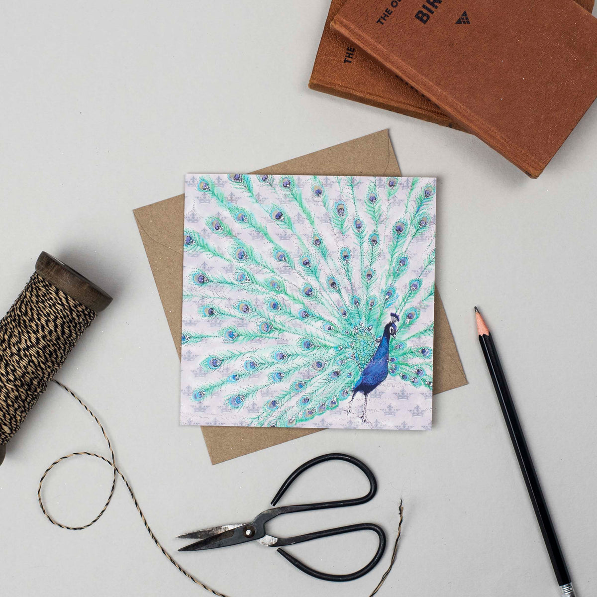 Peacock Hand Drawn Art Blank Bird Greeting Card