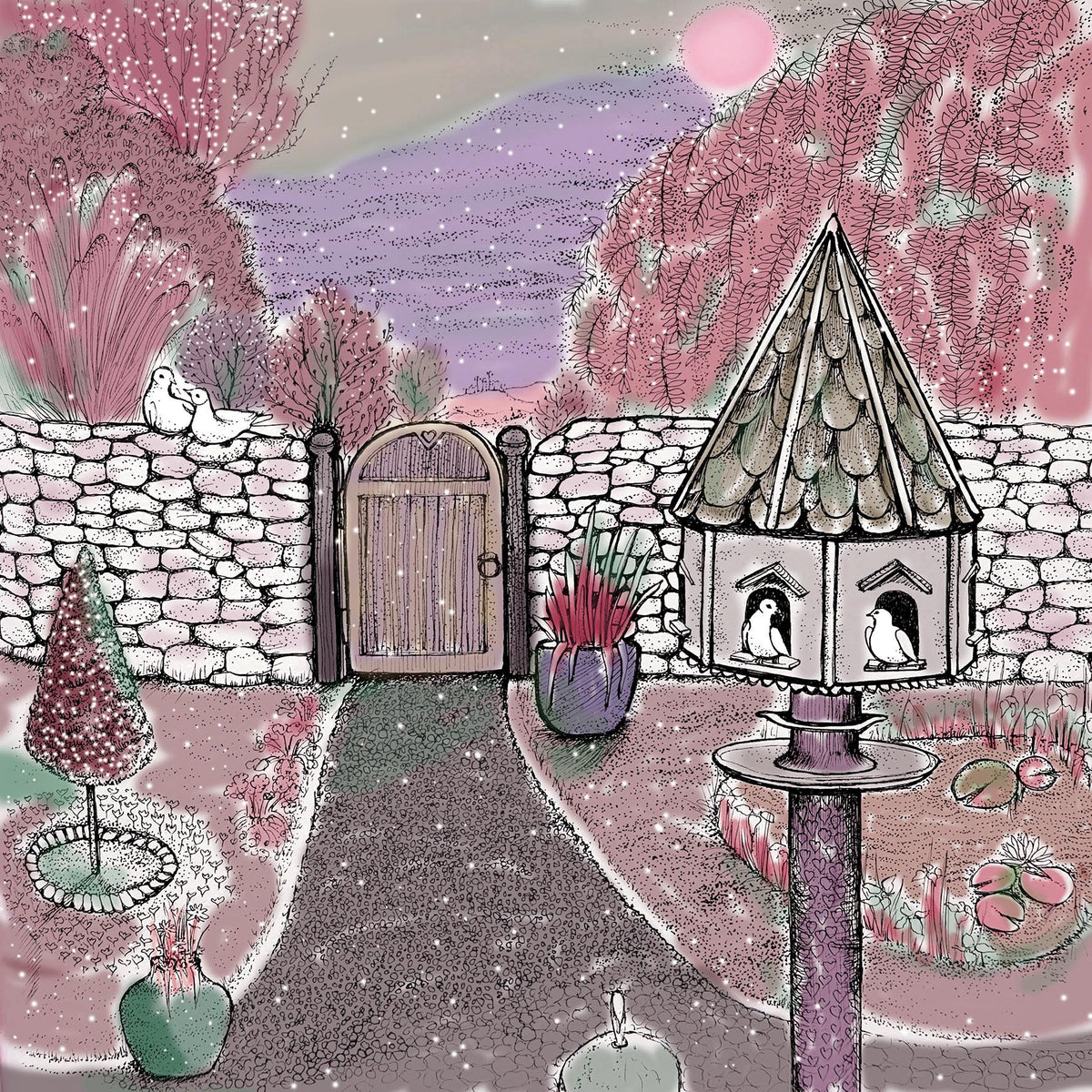 Dovecote Hand Drawn Birds Art Blank Greeting Card