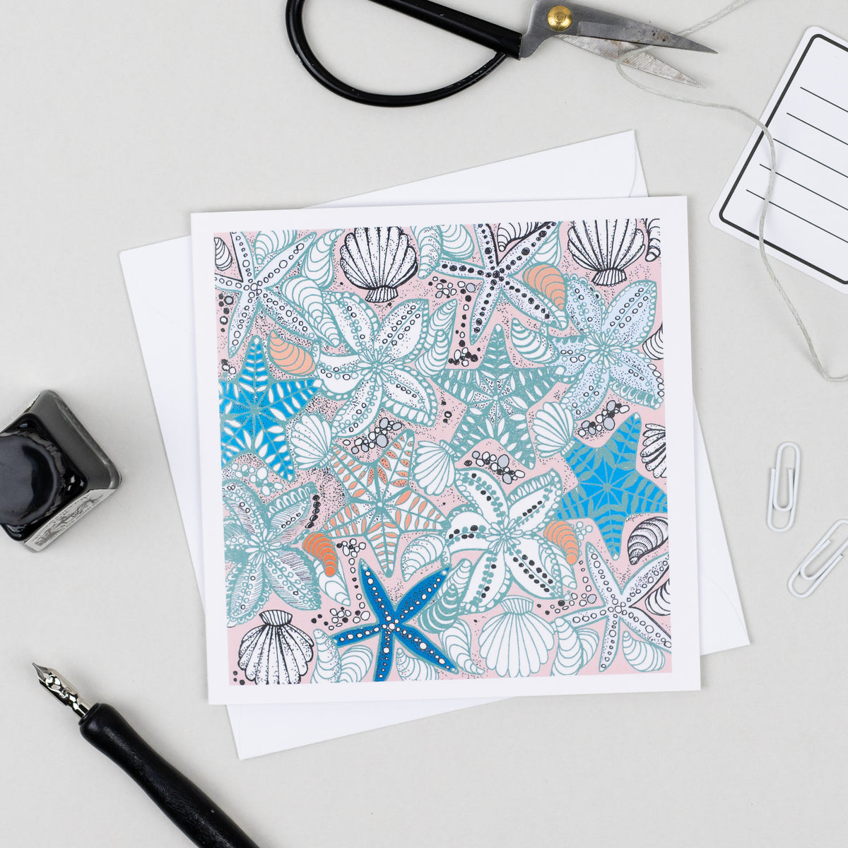 Starfish Pattern Hand Drawn Seaside Blank Greeting Card