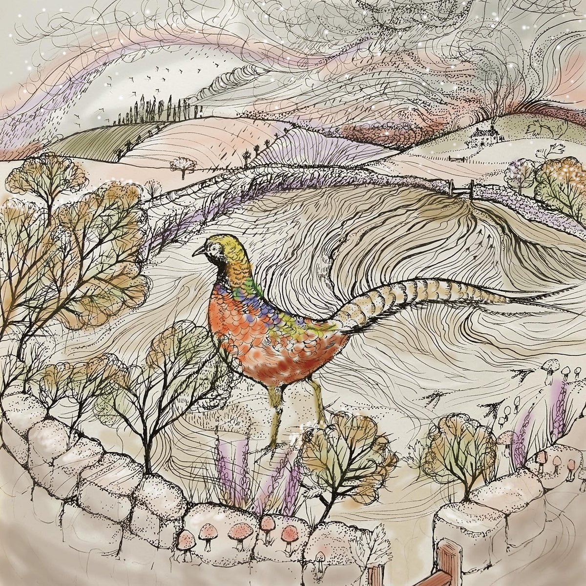 Golden Pheasant Hand Drawn Art Blank Bird Greeting Card