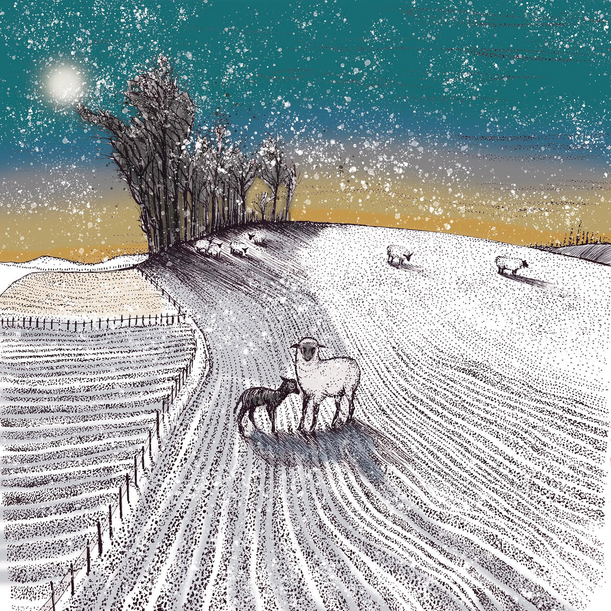 Little Lamb Hand Drawn Art Blank Christmas Greeting Card