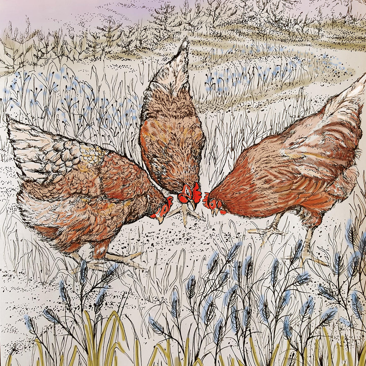 Chickens Hand Drawn Hens Art Blank Farm Greeting Card