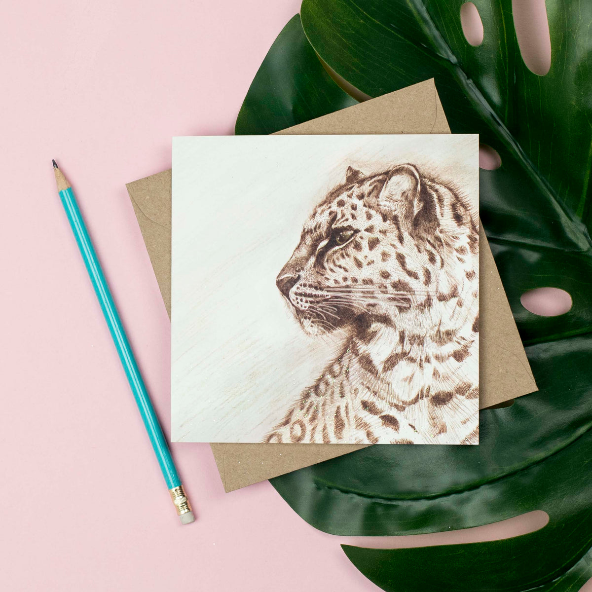 Leopard Hand Drawn Art Blank Zoo Safari Greeting Card