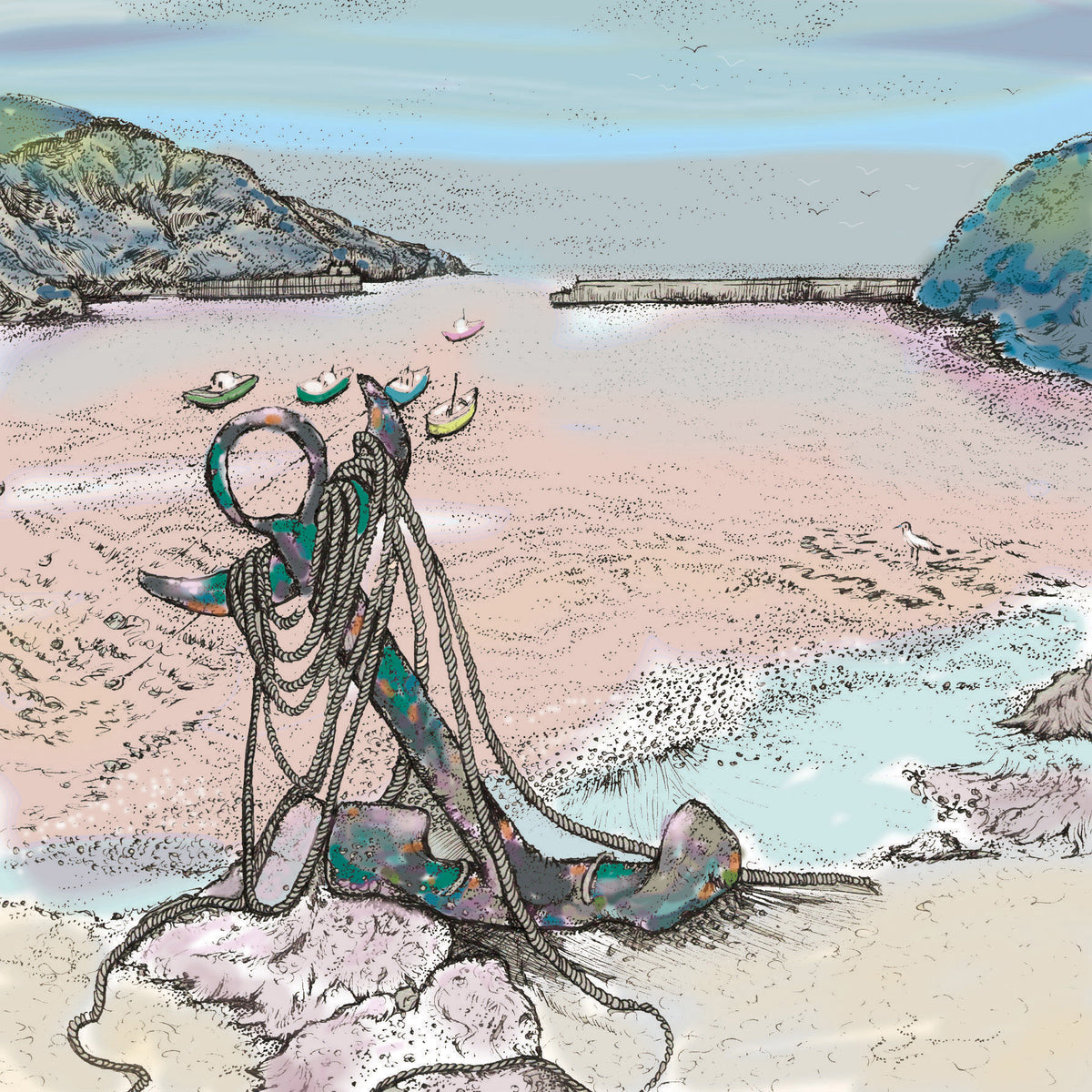 Anchor Seaside Coast Art Blank Hand Drawn Greeting Card