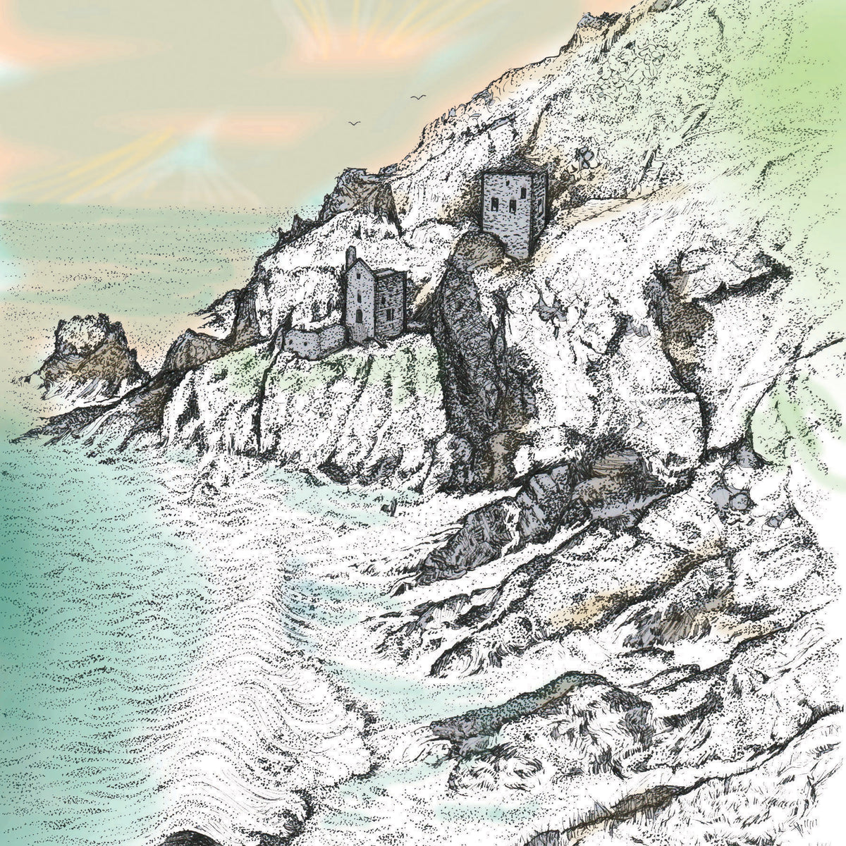 Mines Cornwall Seaside Coast Blank Art Greeting Card