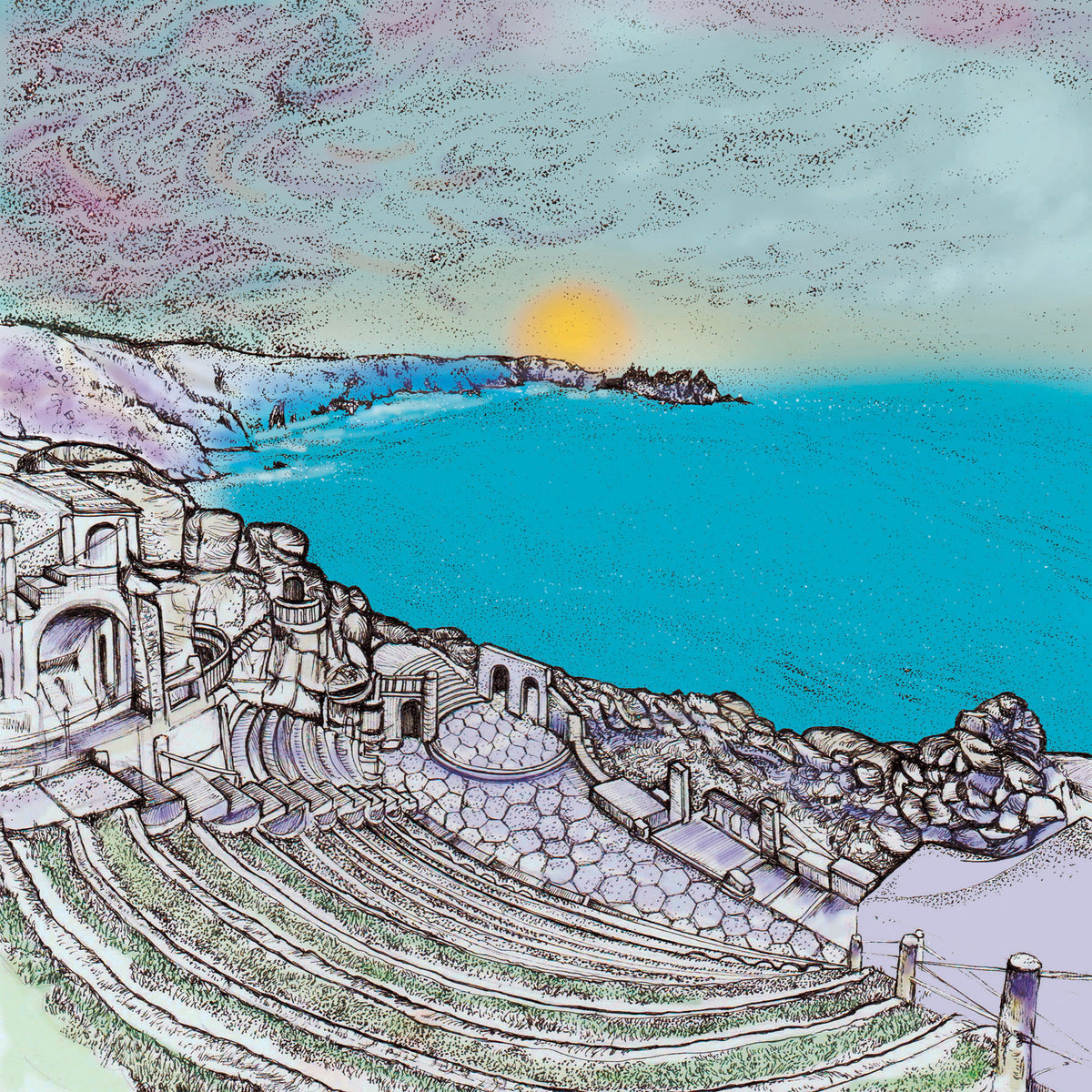 Minack Theatre Cornwall Coast Hand Drawn Blank Greeting Card