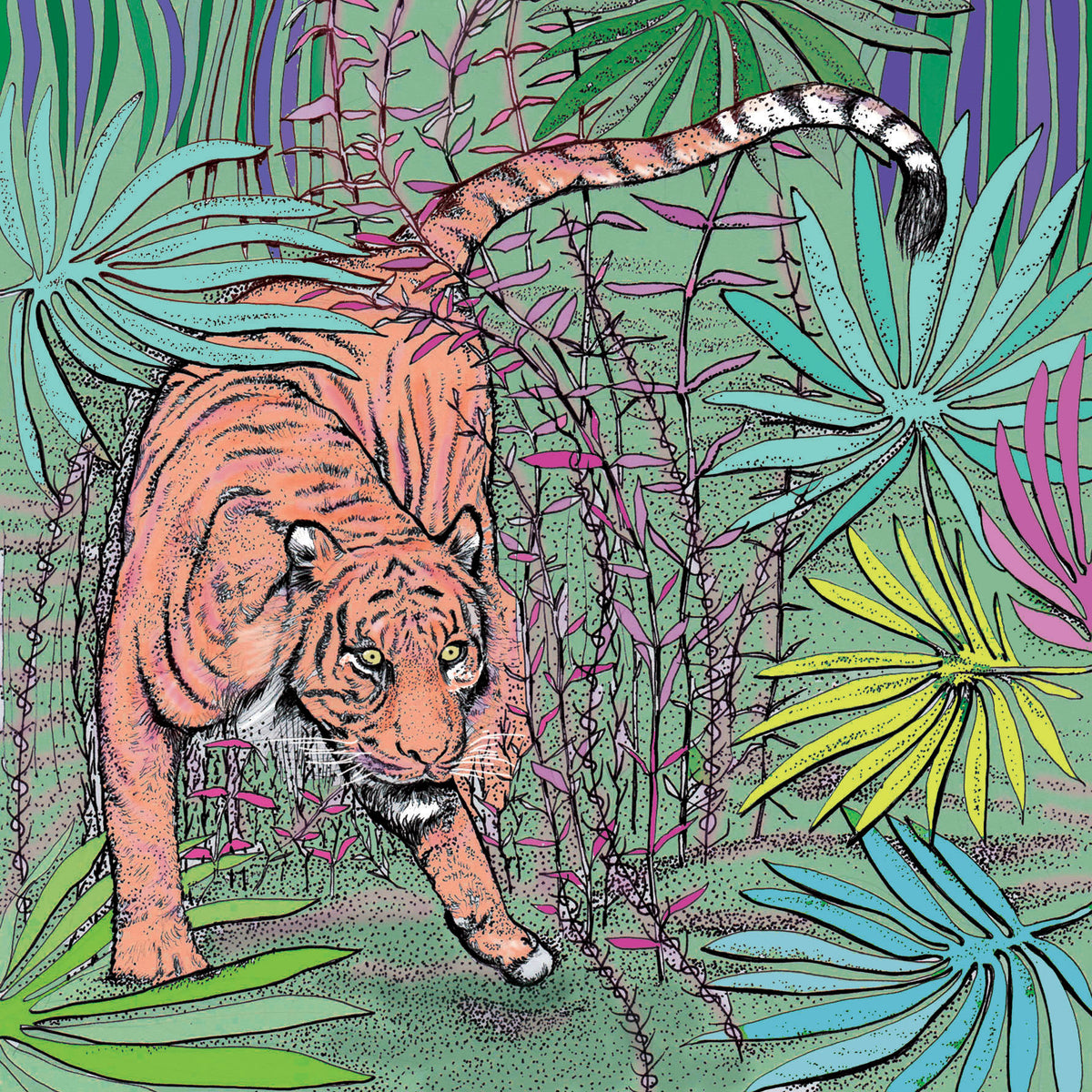 Hiding Tiger Hand Drawn Jungle Art Blank Greeting Card