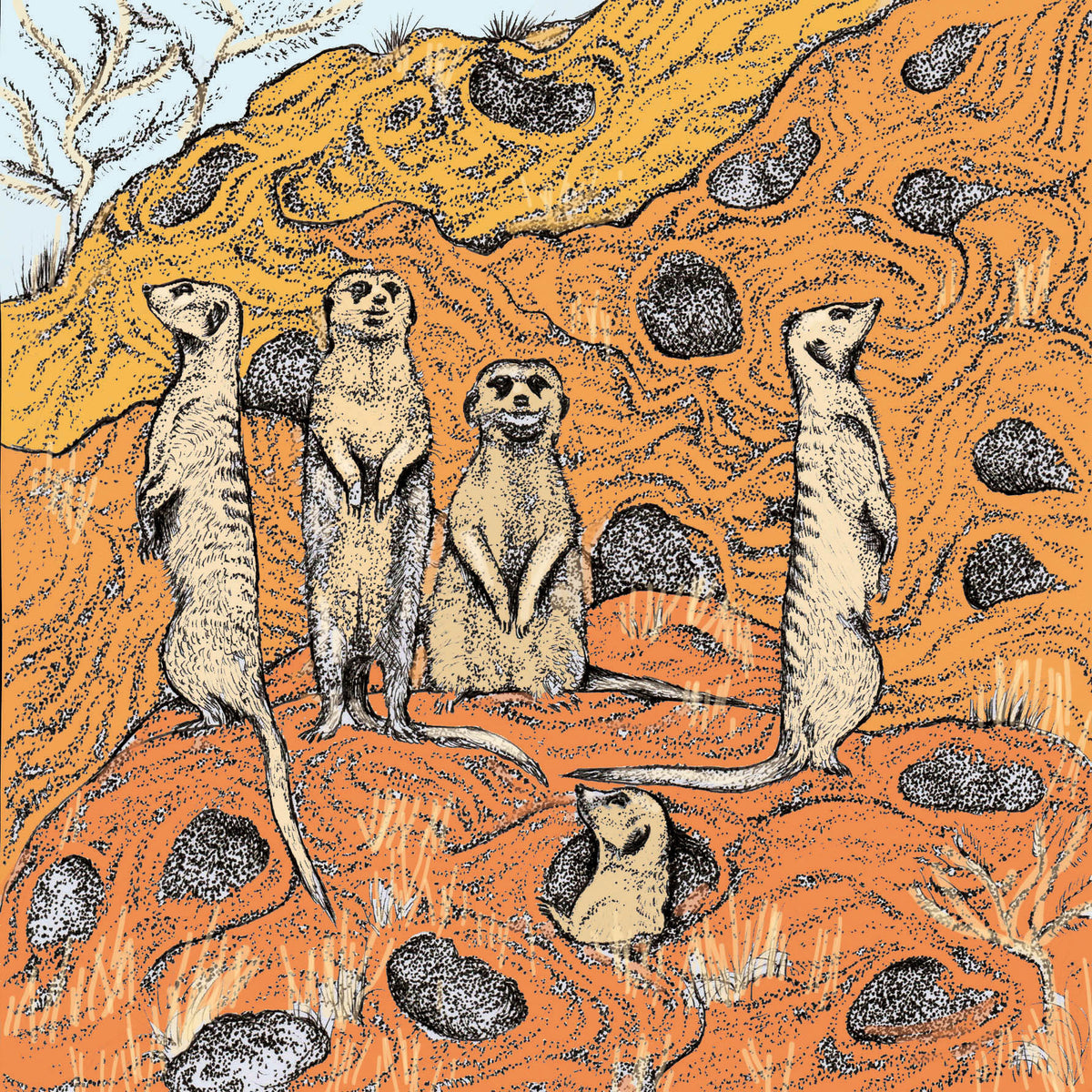 Meerkats Hand Drawn Art Blank Zoo Safari Greeting Card