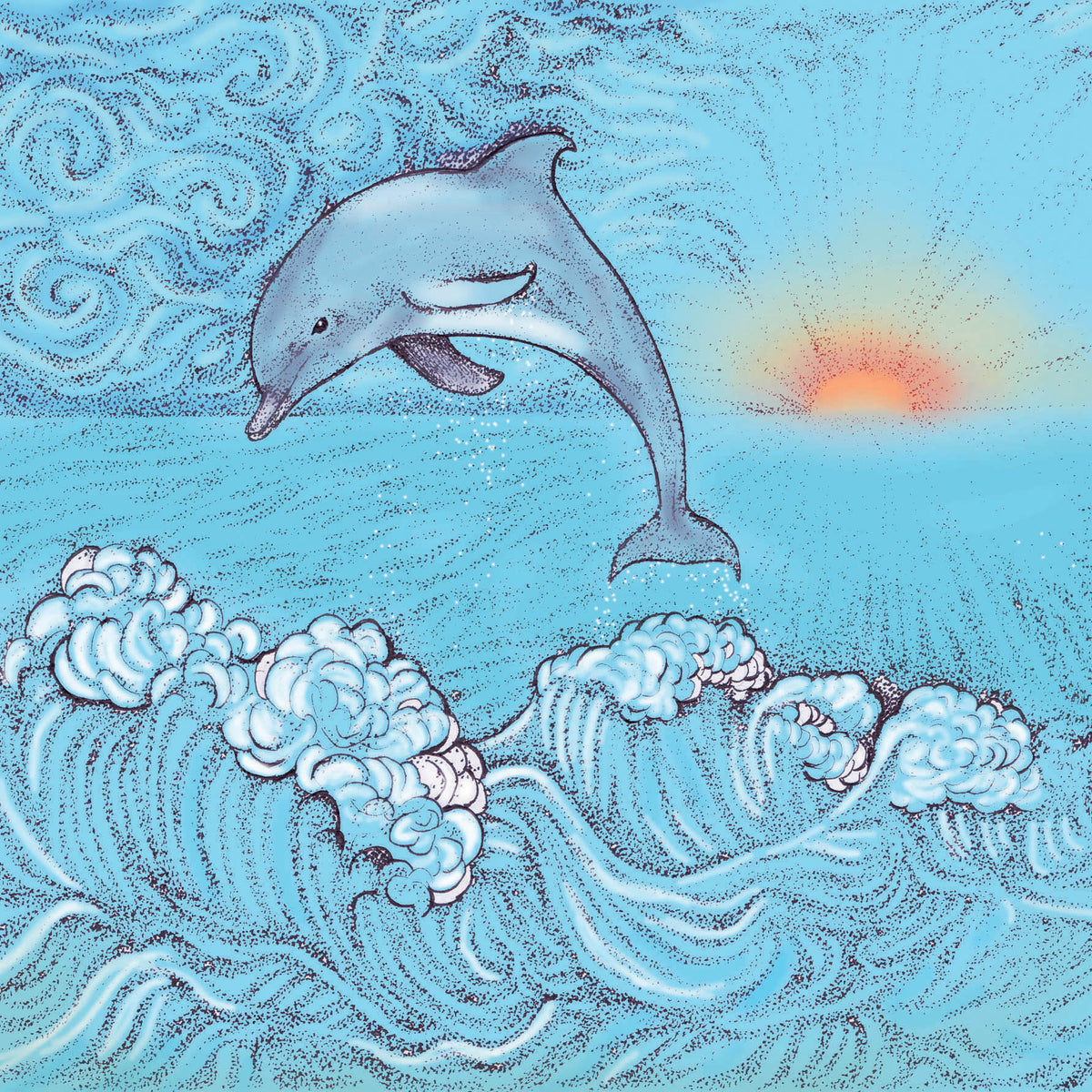 Dolphin Hand Drawn Art Ocean Blank Seaside Greeting Card