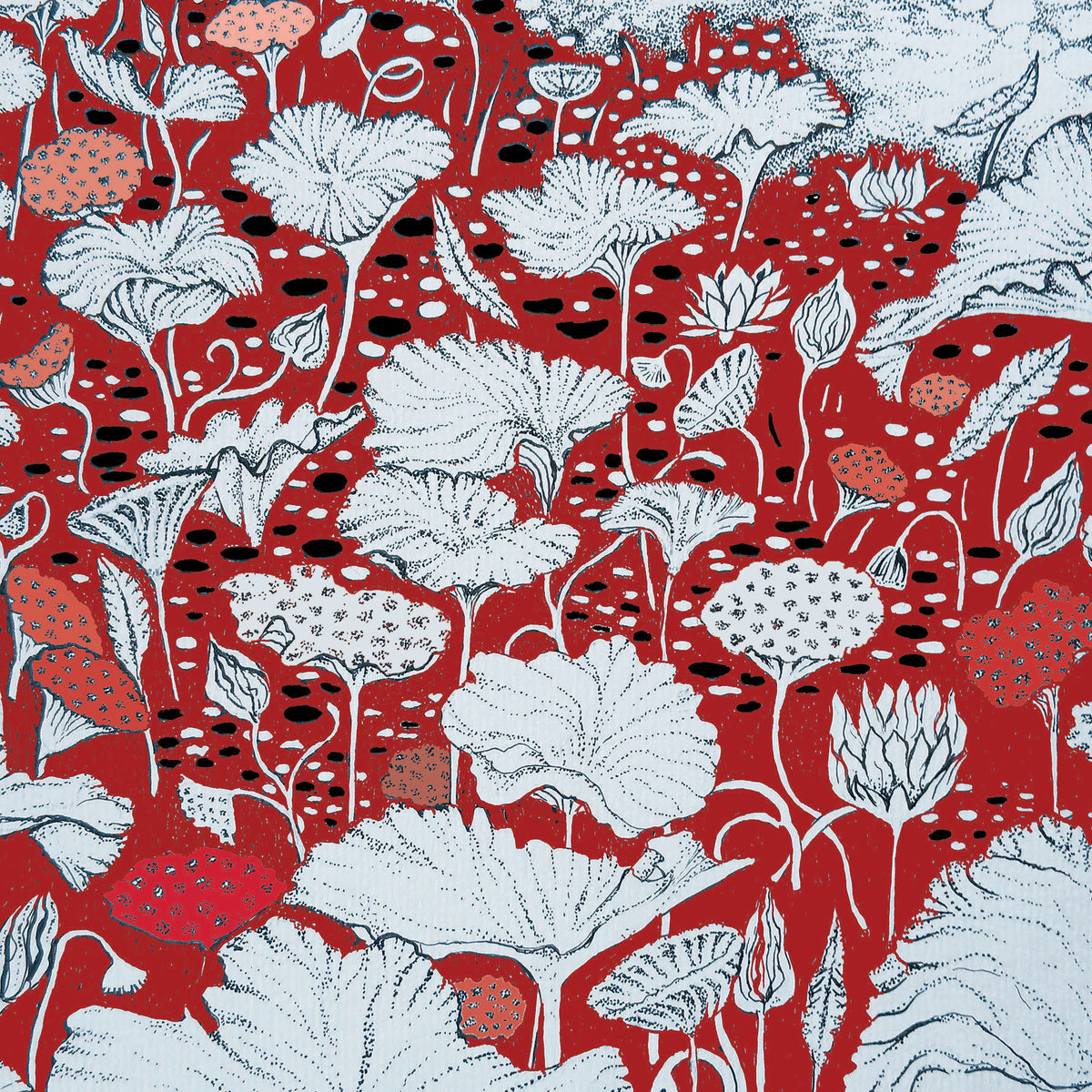 Lotus Pond Hand Drawn Art Blank Floral Greeting Card