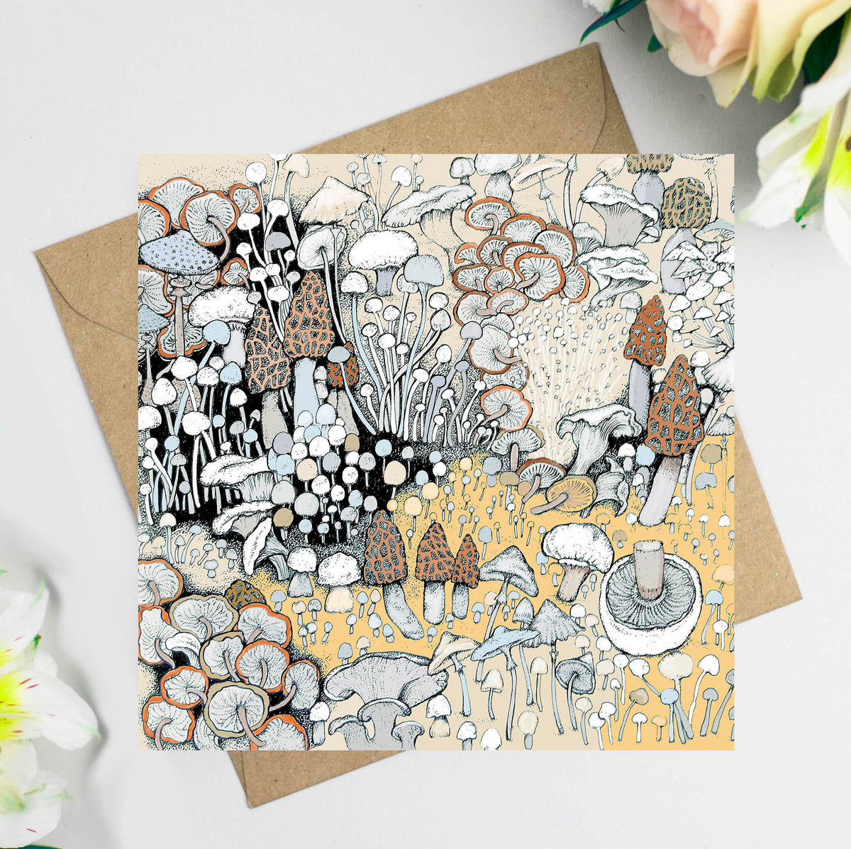 Mushrooms Hand Drawn Art Blank Greeting Card