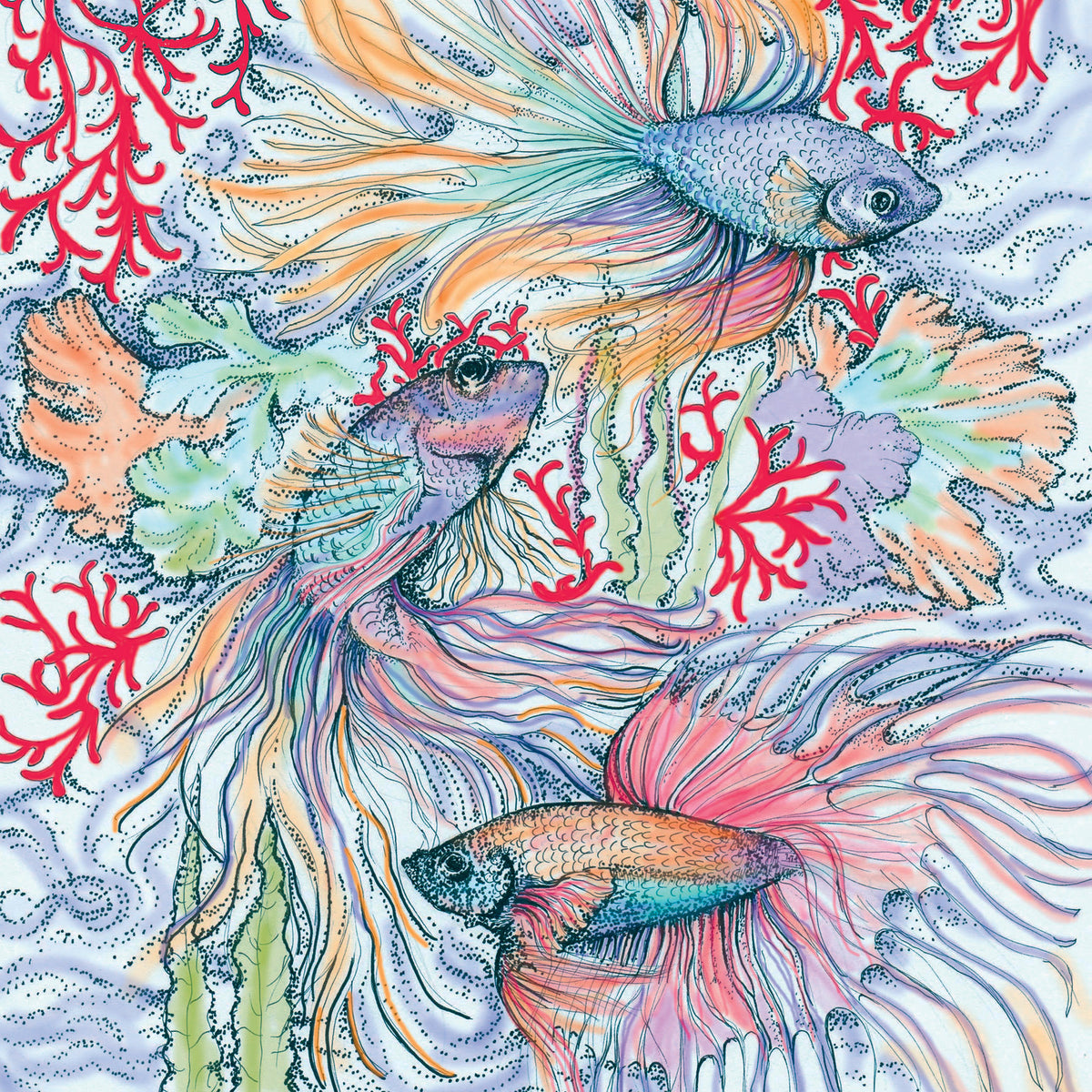 Siamese Fighting Fish Hand Drawn Blank Art Greeting Card