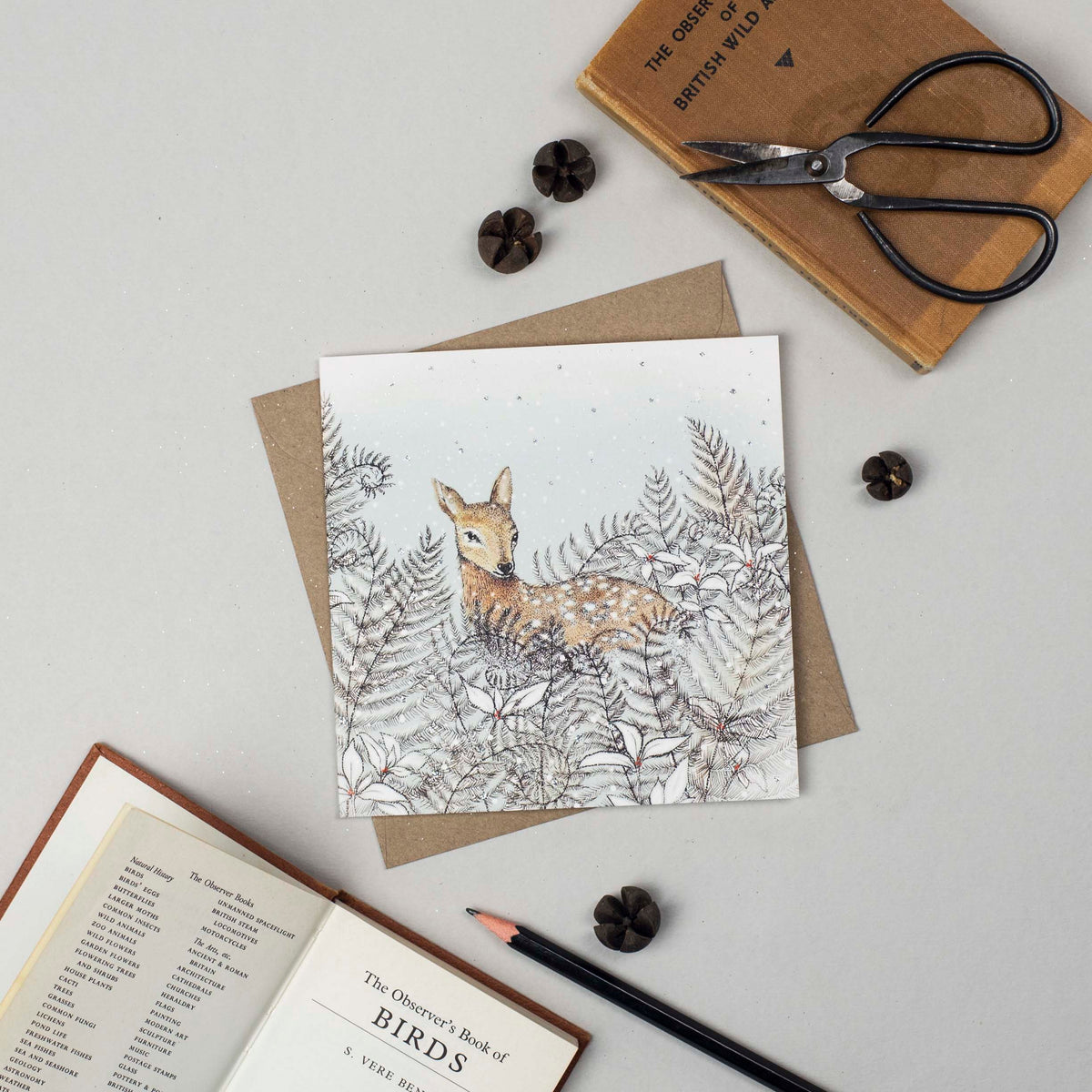 Doe Hand Drawn Art Christmas Blank Deer Greeting Card