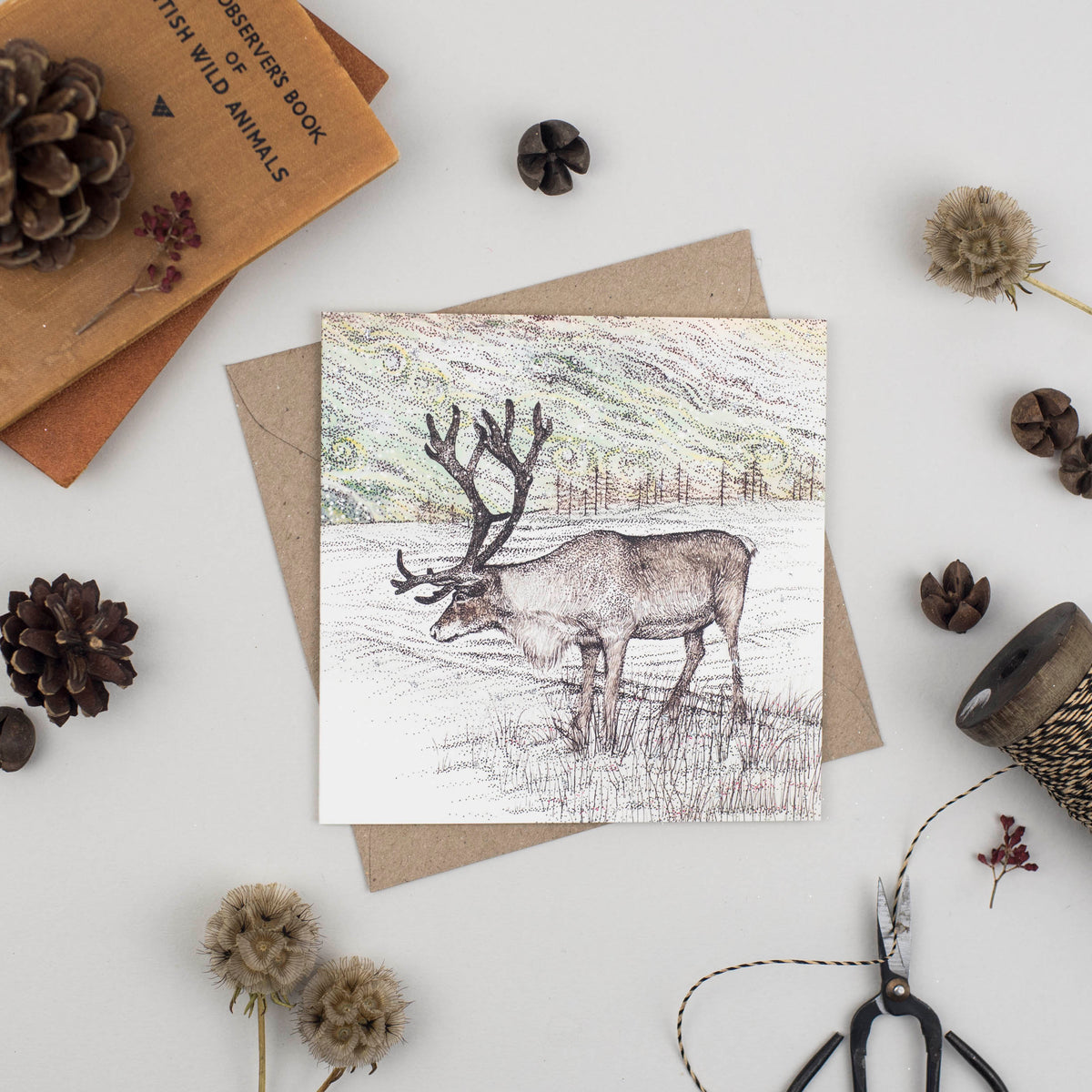 Lapland Hand Drawn Deer Art Blank Wildlife Greeting Card
