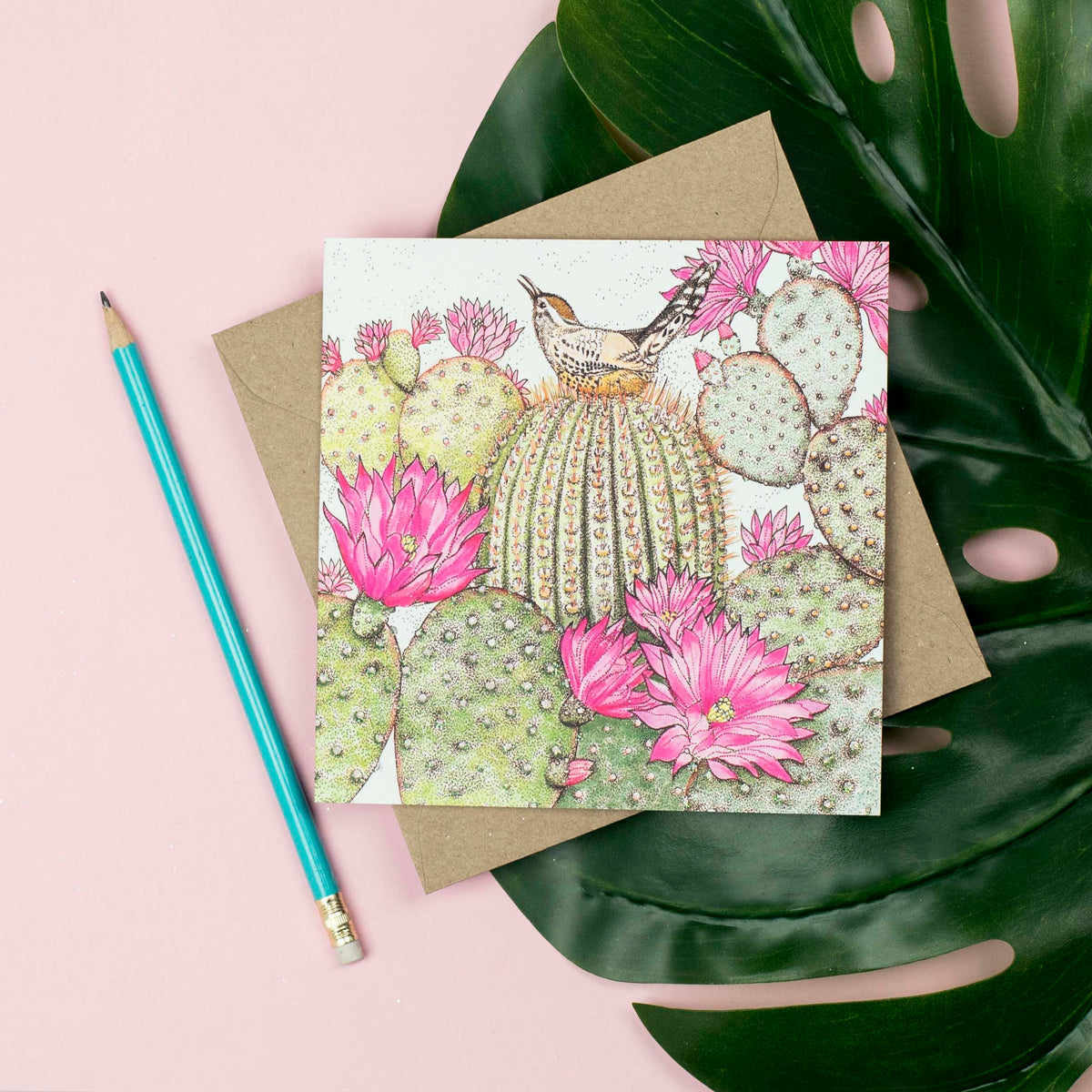 Cactus Wren Hand Drawn Art Bird Blank Greeting Card