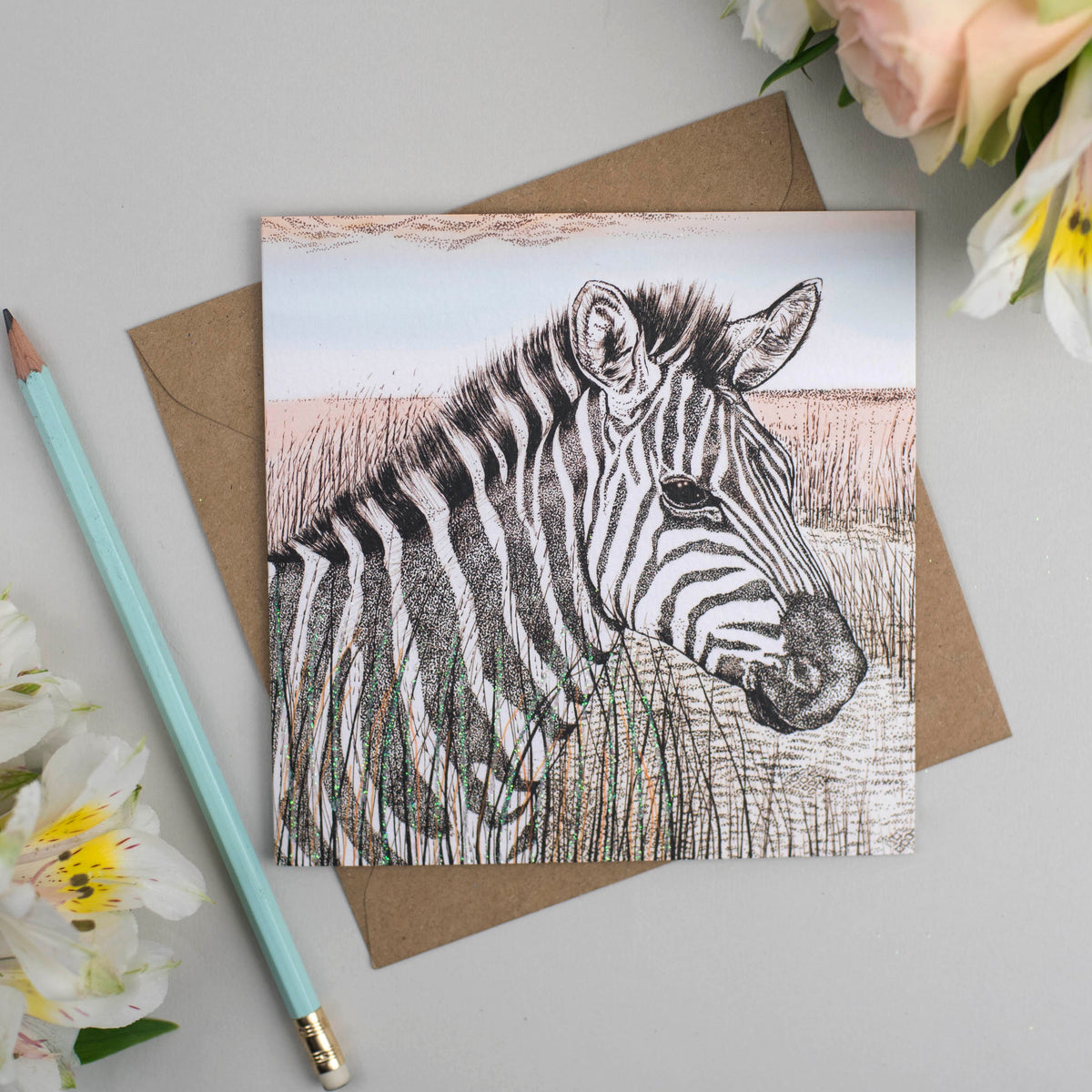 Zebra Hand Drawn Art Blank Greeting Card