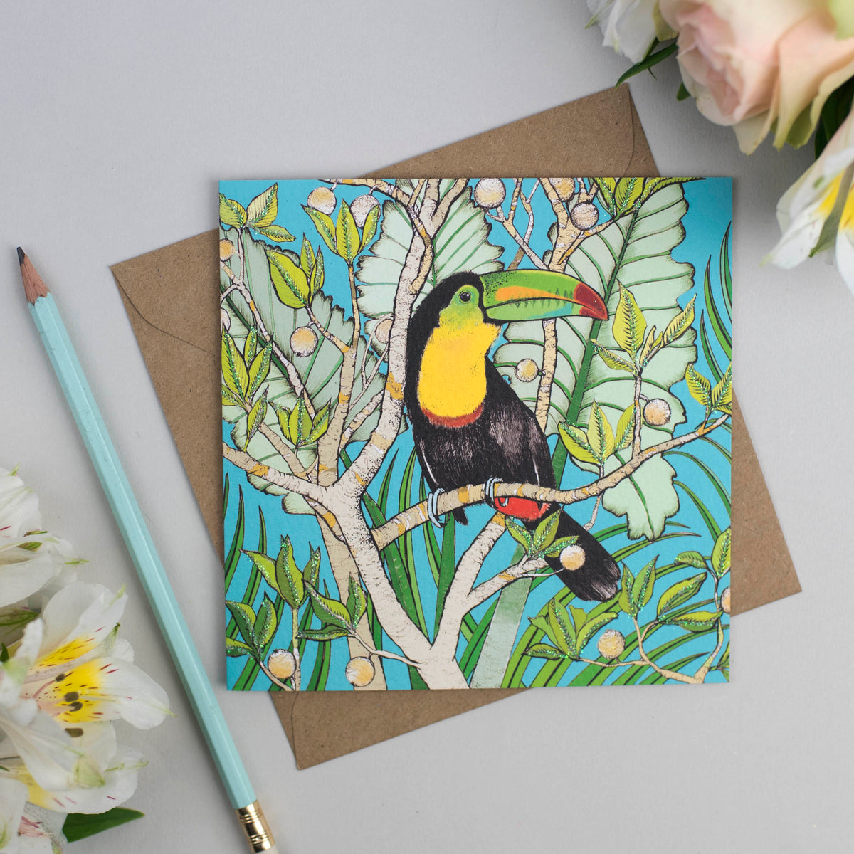 Toucan Hand Drawn Bird Tropical Jungle Blank Greeting Card