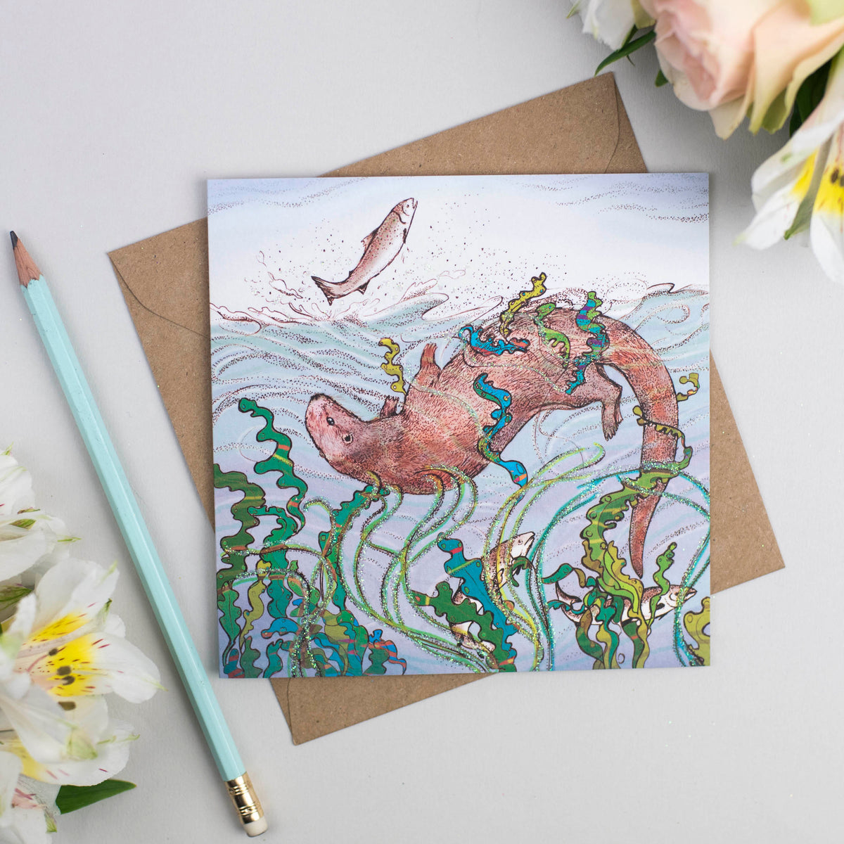 Otter Hand Drawn Art Blank Animal Wildlife Greeting Card
