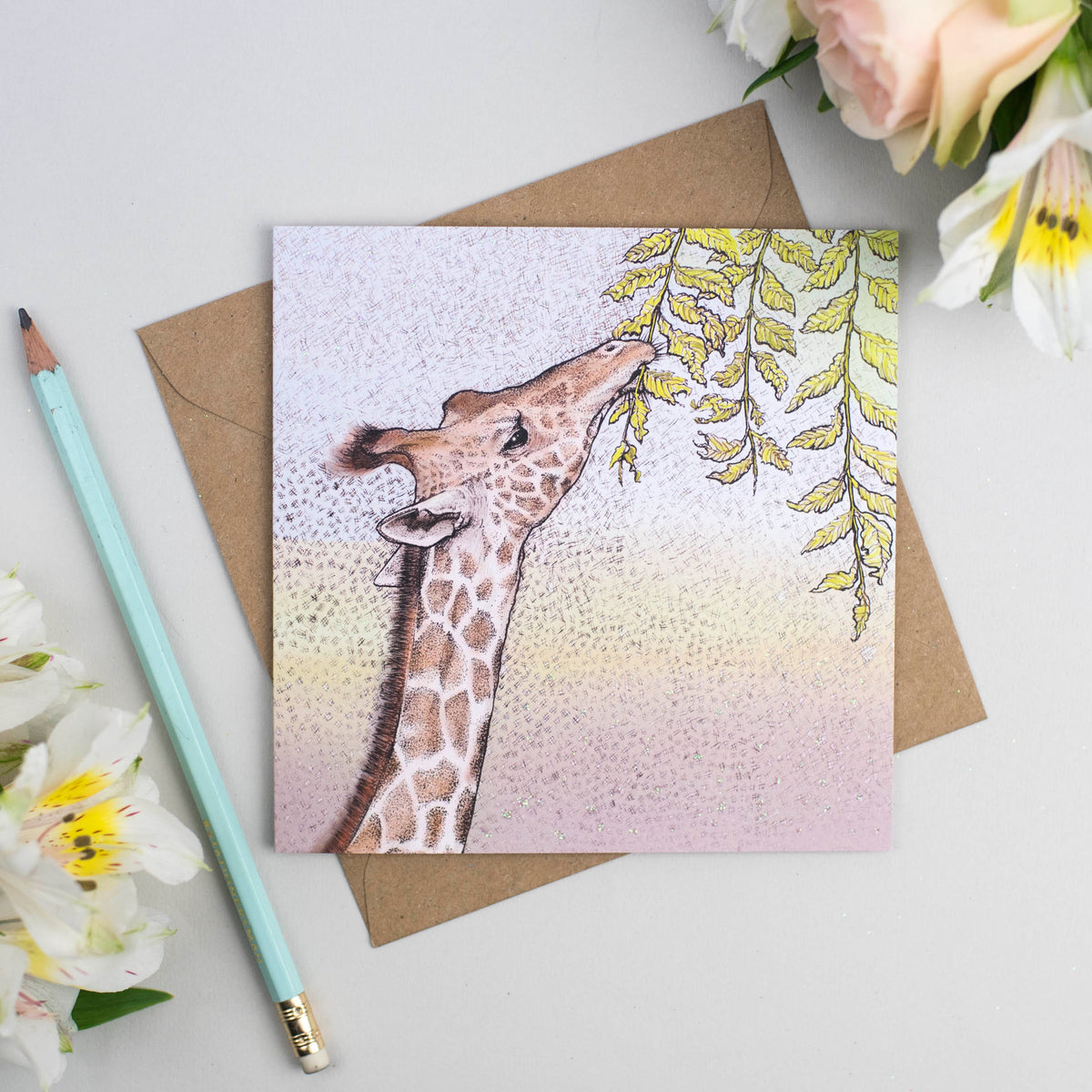 Giraffe Hand Drawn Art Blank Zoo Safari Greeting Card