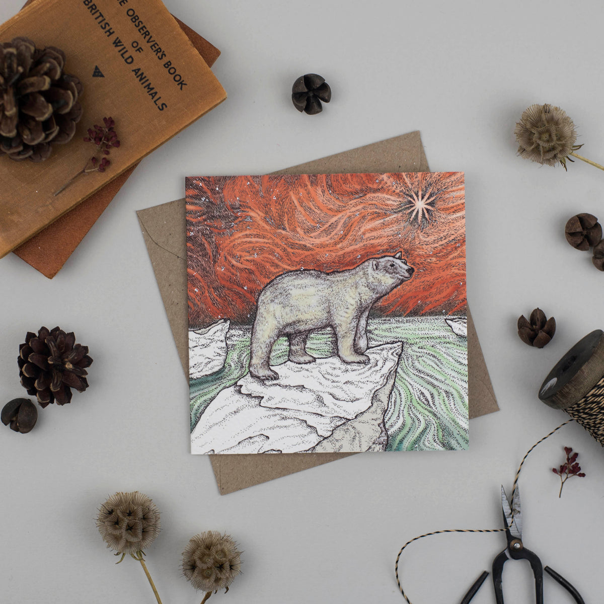 Polar Bear Hand Drawn Art Blank Christmas Greeting Card