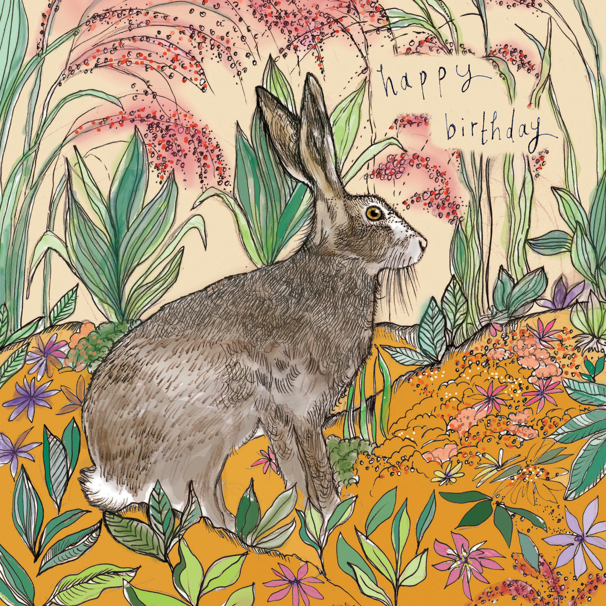 Happy Birthday Hare Hand Drawn Blank Greeting Card