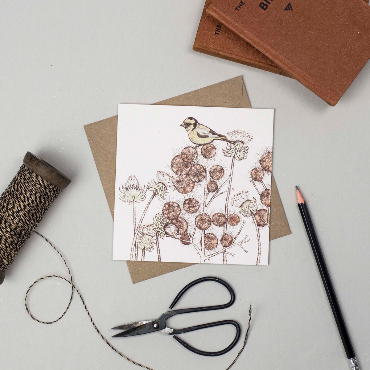 Thistles Hand Drawn Art Blank Bird Greeting Card