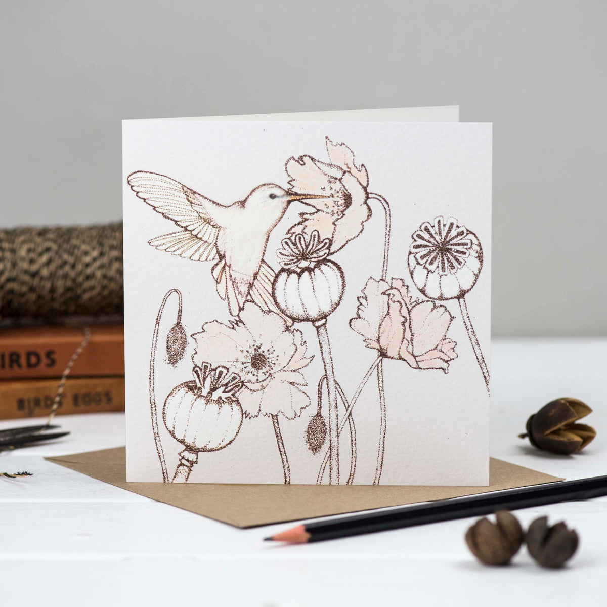 Hummingbird Hand Drawn Art Blank Bird Greeting Card