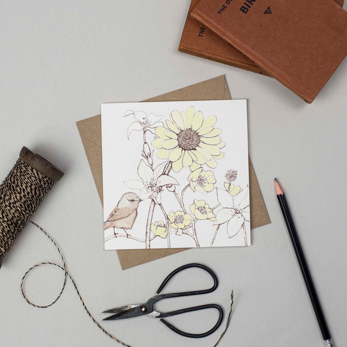 Buttercup Hand Drawn Flower Art Blank Bird Greeting Card
