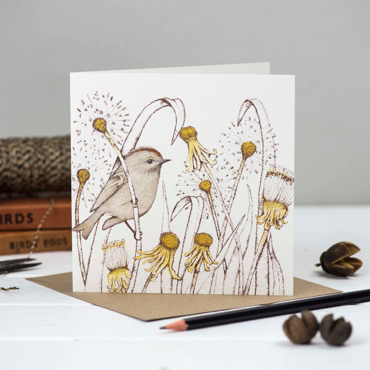 Dandelions Bird Hand Drawn Art Blank Greeting Card