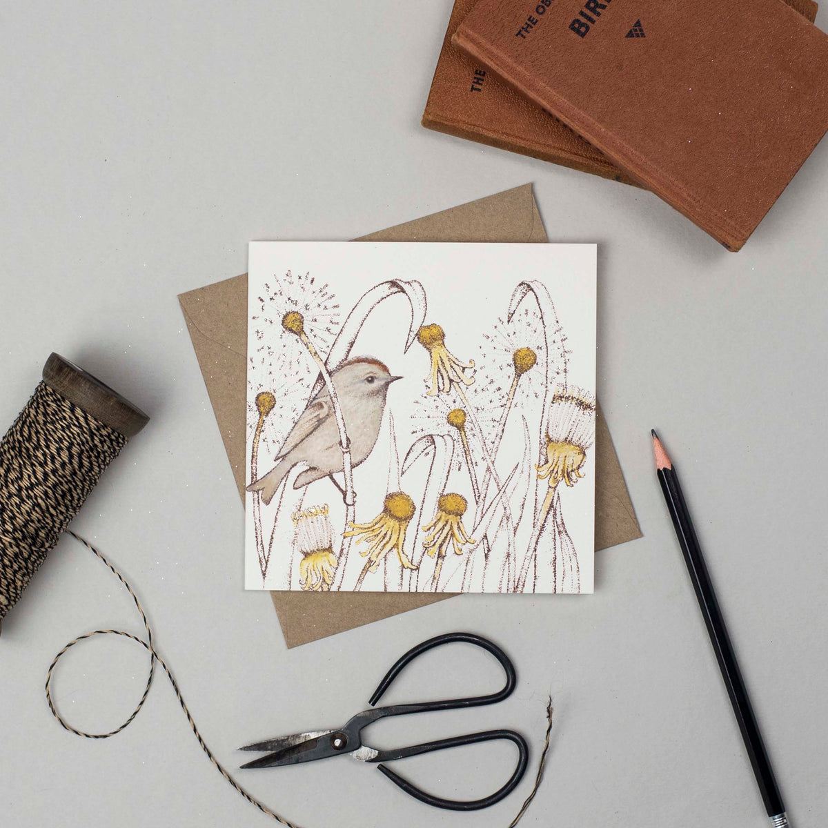 Dandelions Bird Hand Drawn Art Blank Greeting Card