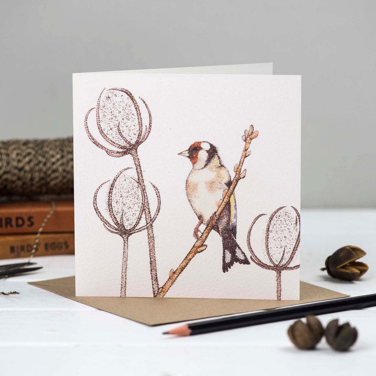 Goldfinch Hand Drawn Art Blank Floral Bird Greeting Card