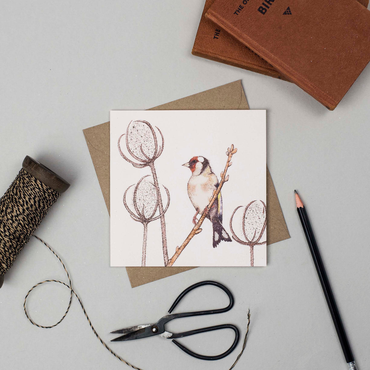 Goldfinch Hand Drawn Art Blank Floral Bird Greeting Card