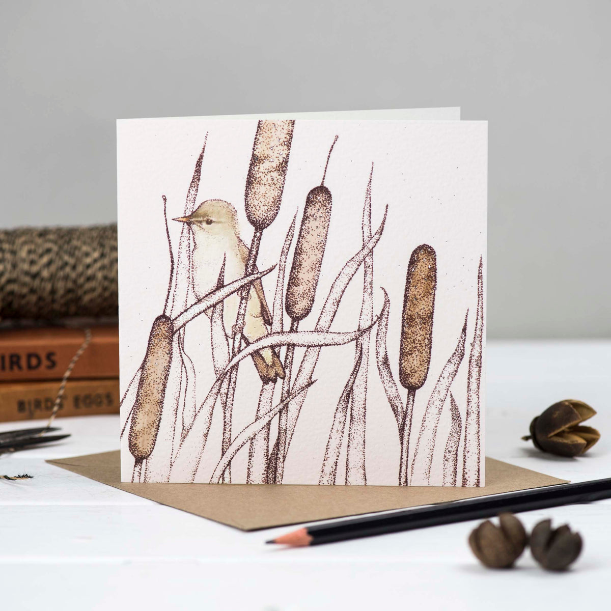 Reed Warbler Hand Drawn Bird Art Blank Greeting Card