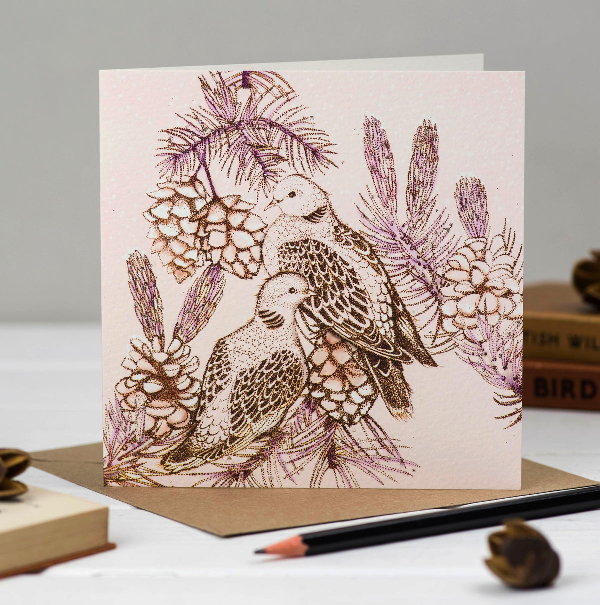 Doves Pair Couple Hand Drawn Art Blank Greeting Card