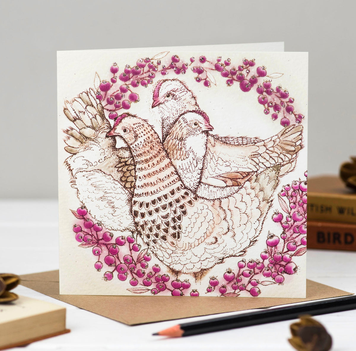 Hens Hand Drawn Blank Art Christmas Birds Greeting Card