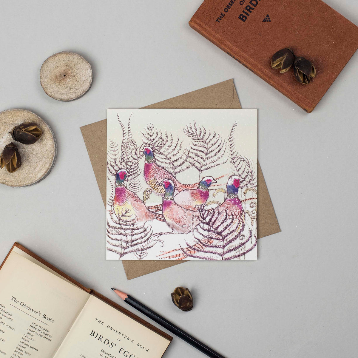 Ring Necked Pheasants Blank Hand Christmas Greeting Card