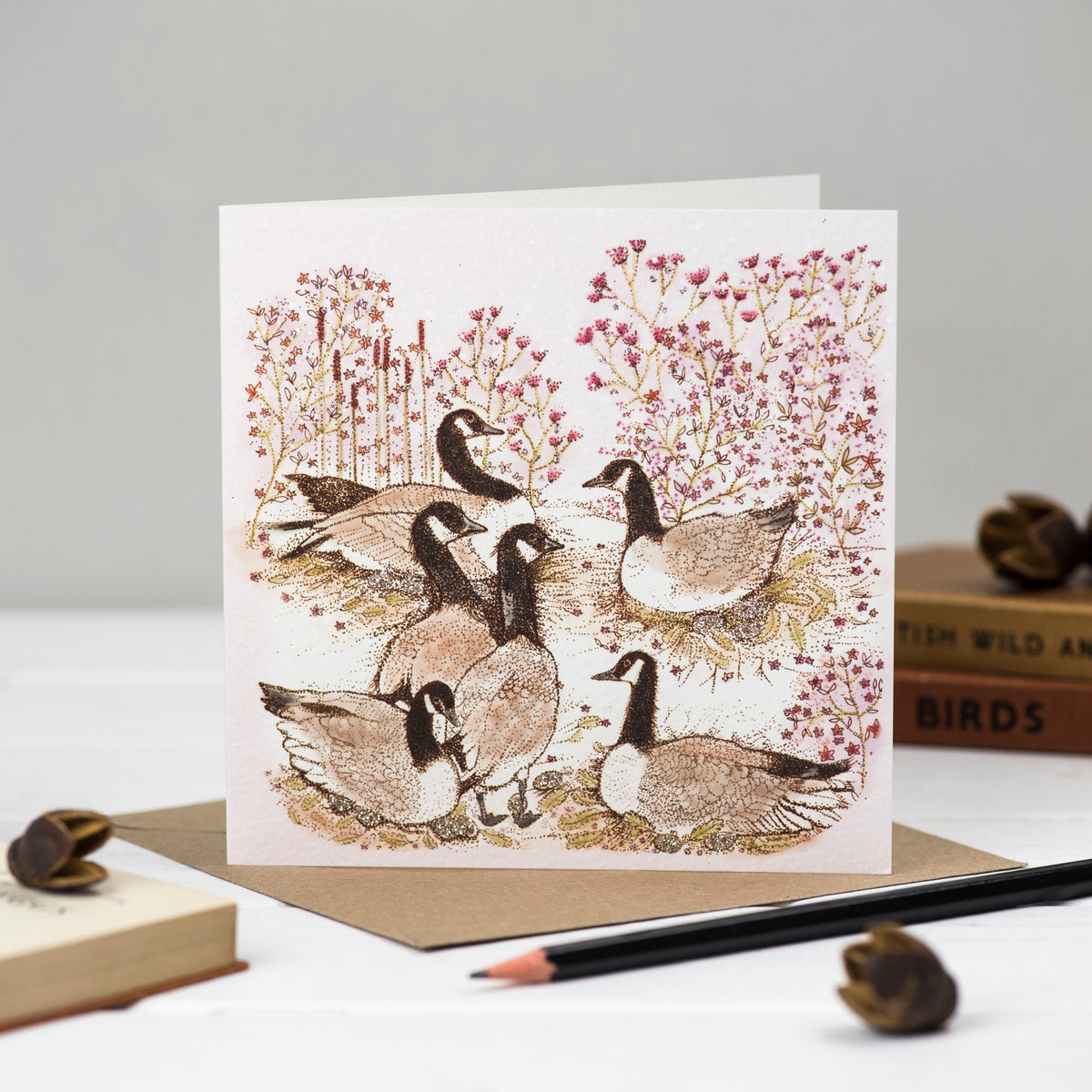 Geese Hand Drawn Art Blank Birds Nature Greeting Card