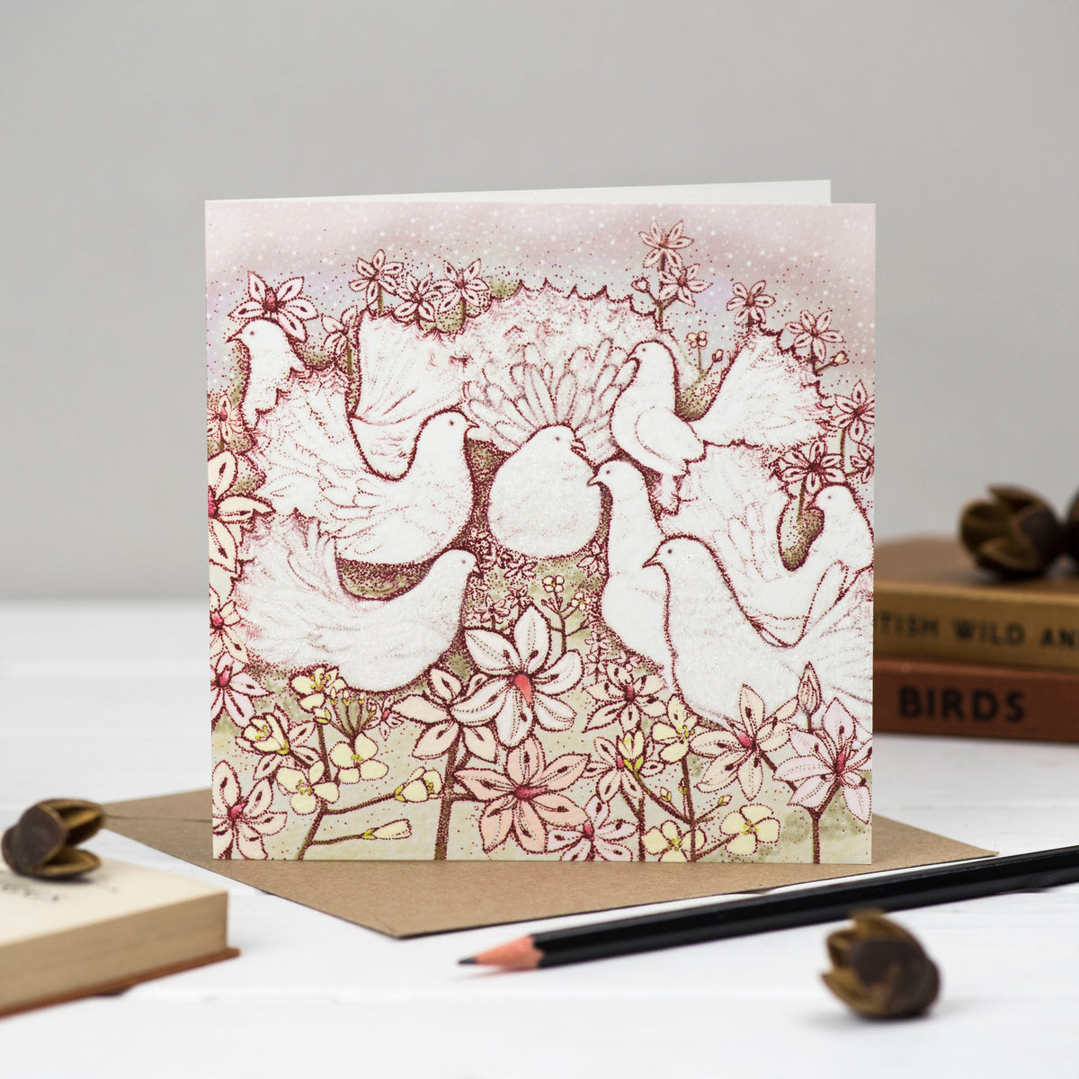 Fantail Doves Hand Drawn Art Blank Birds Greeting Card