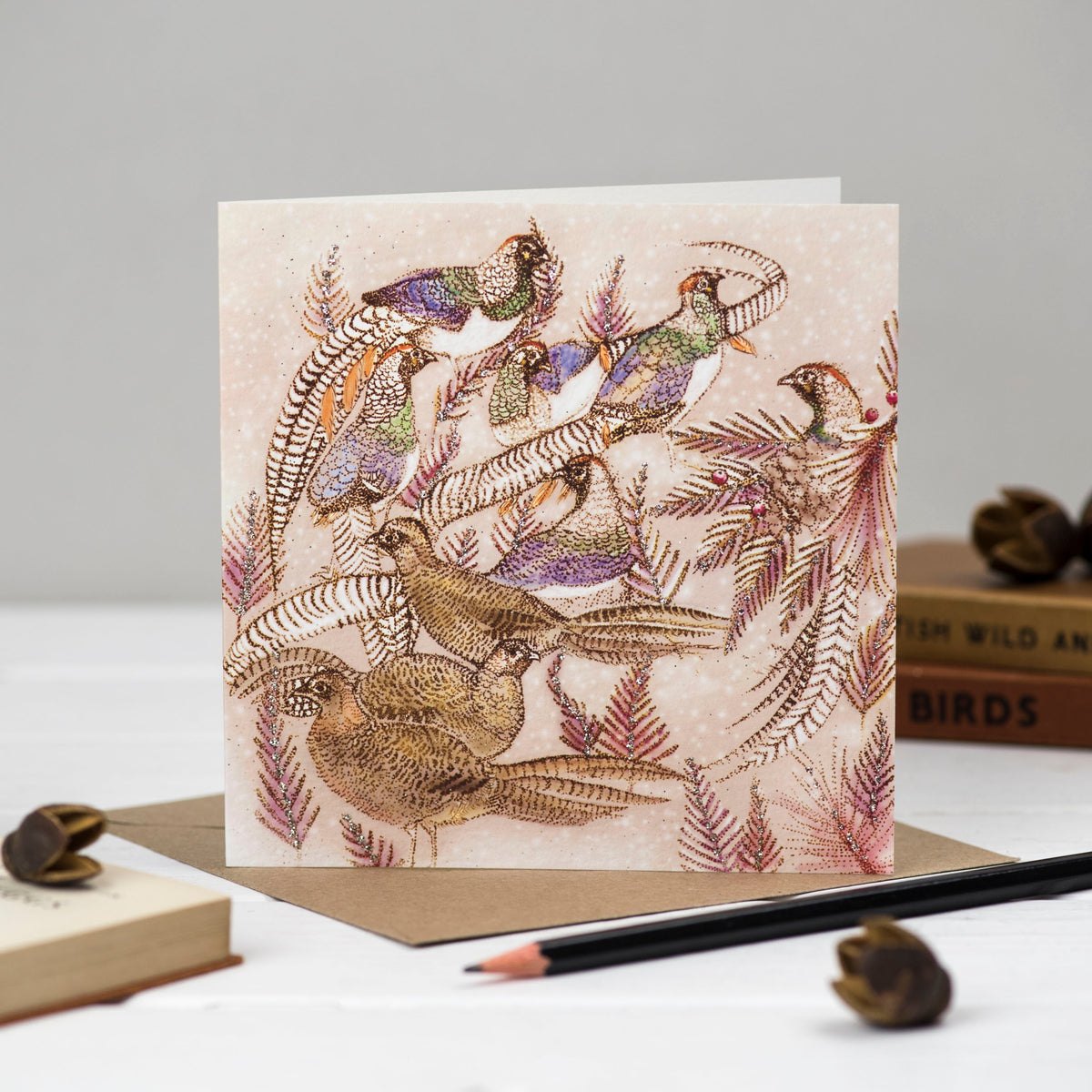 Pheasants Hand Drawn Art Blank Birds Greeting Card