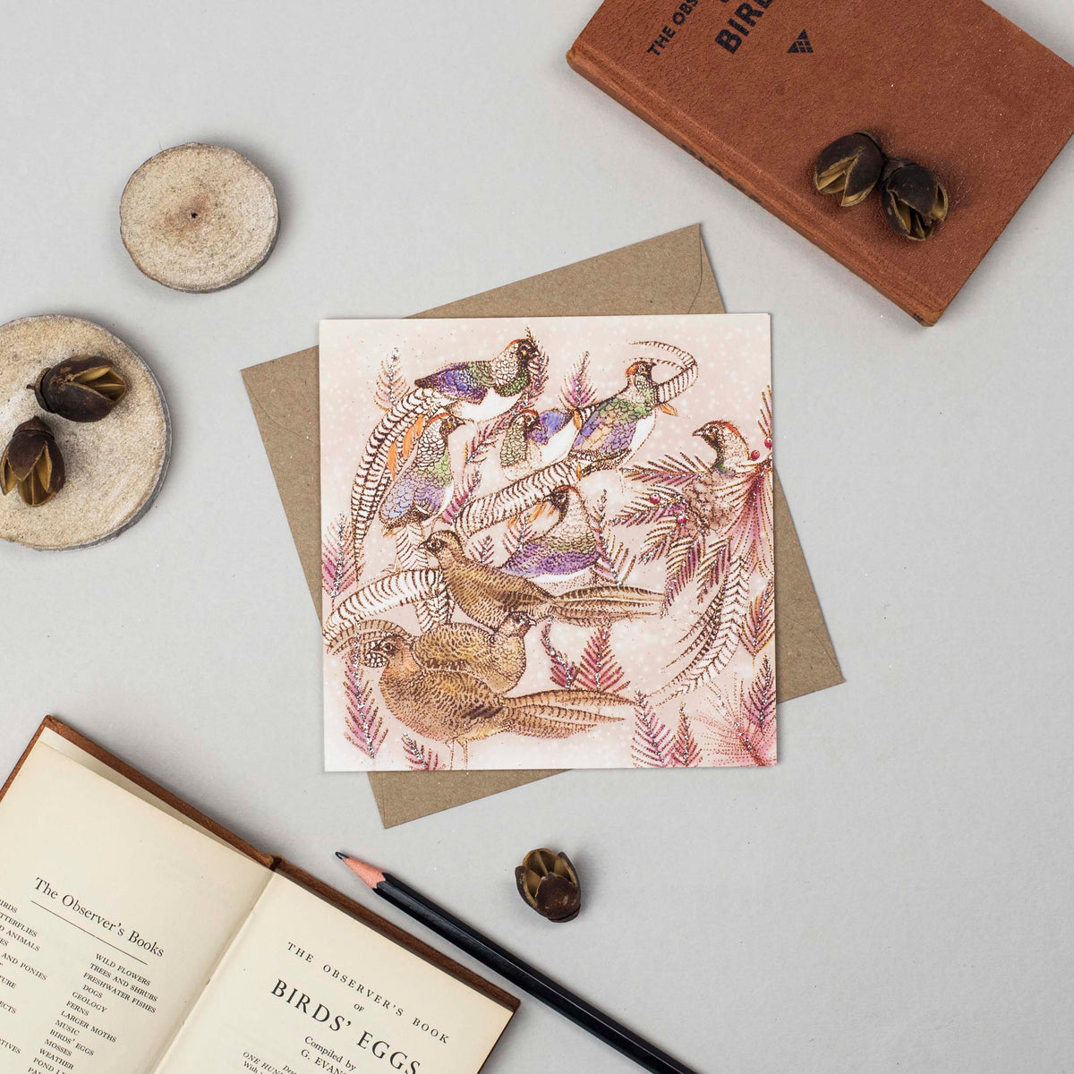 Pheasants Hand Drawn Art Blank Birds Greeting Card