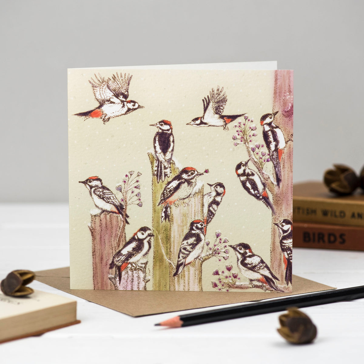 Lesser Spotted Woodpeckers Blank Art Birds Greeting Card