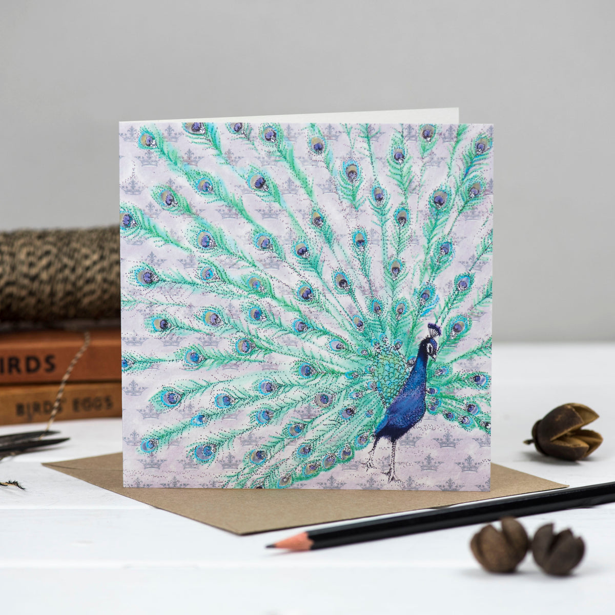 Peacock Hand Drawn Art Blank Bird Greeting Card