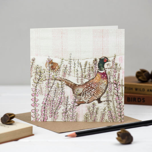 Fox and Pheasant Hand Drawn Art Blank Wildlife Greeting Card