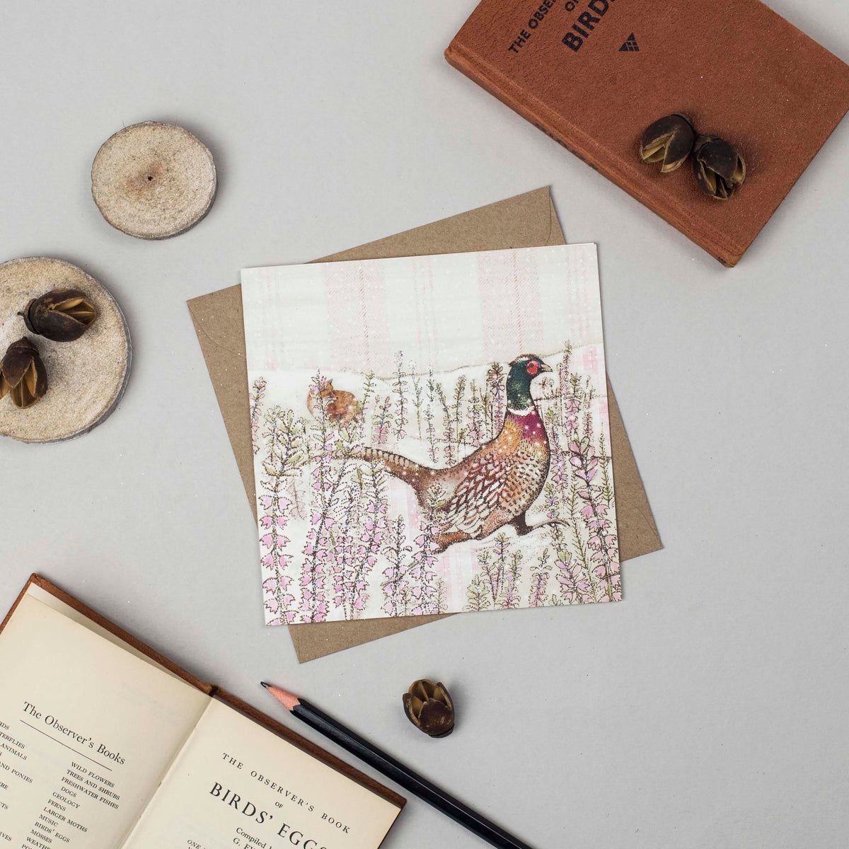 Fox and Pheasant Hand Drawn Art Blank Wildlife Greeting Card