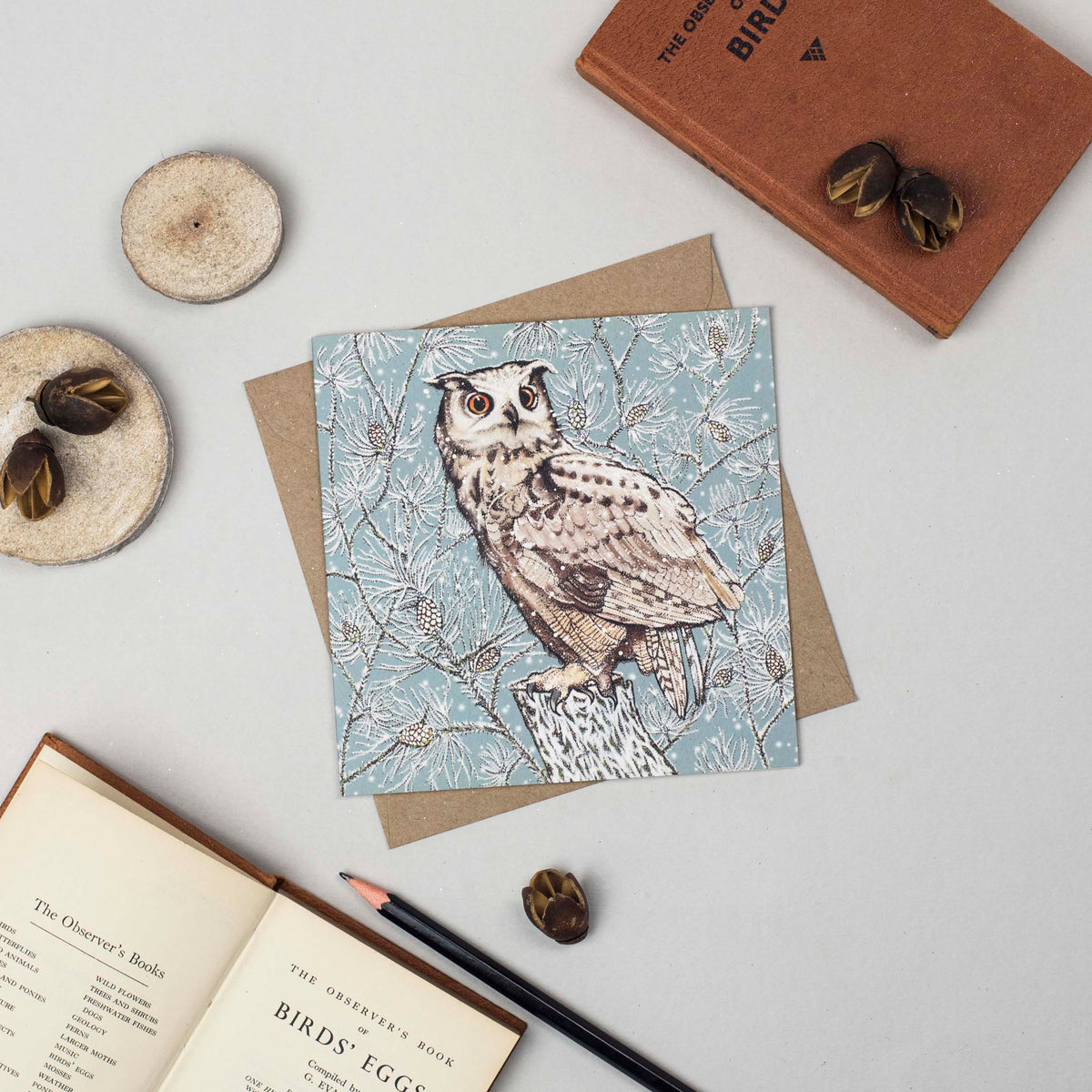 Eagle Owl Hand Drawn Art Blank Bird Greeting Card
